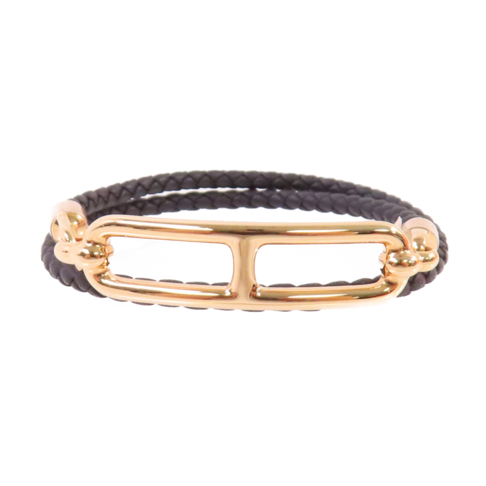 HERMES Swiftp皮革Roulis Bracelet金扣手鏈黑色