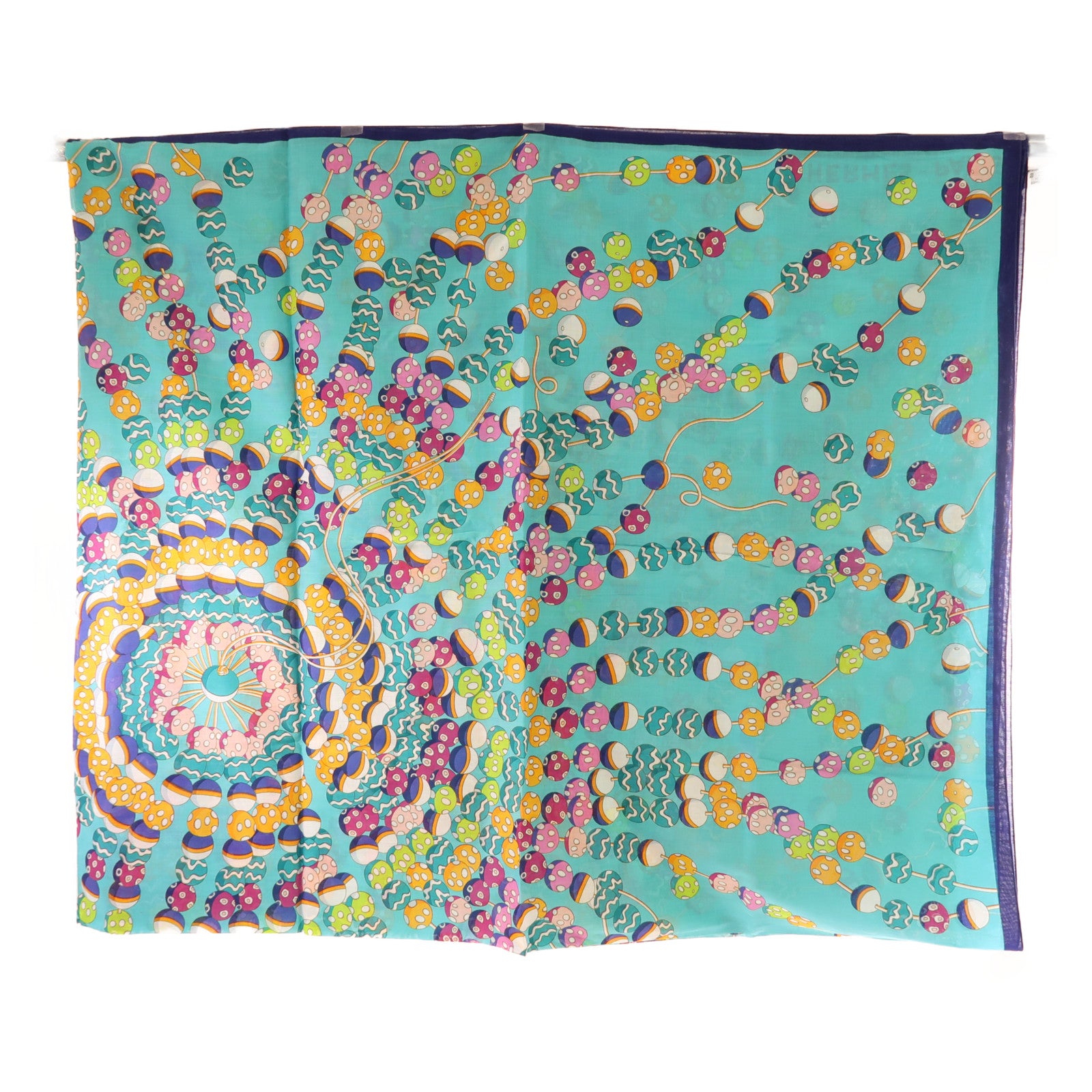HERMES Scarf 140x140cm Cotton Blue/Yellow/Pink