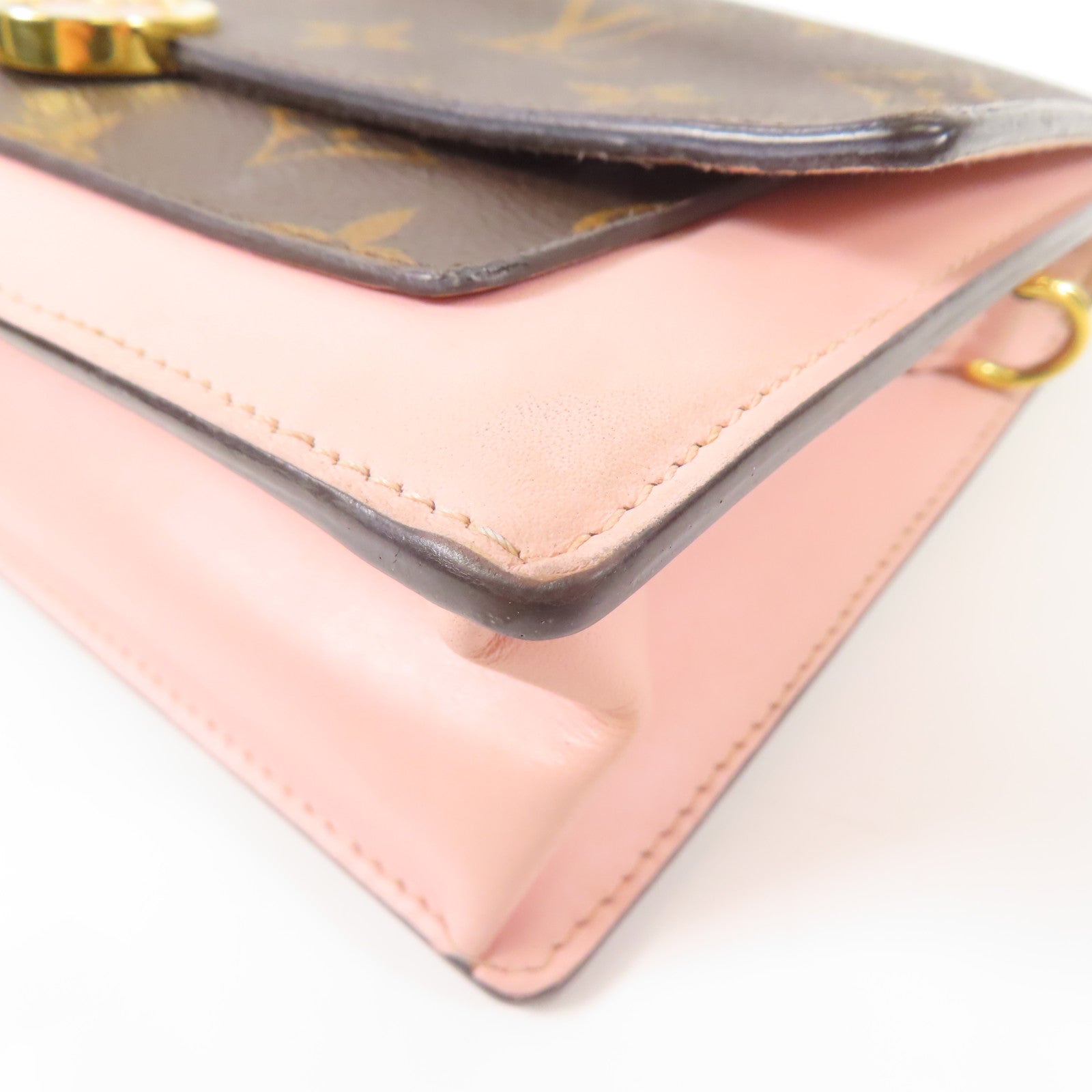 LOUIS VUITTON LV Flore Chain Wallet Shoulder Bag M67405 Monogram Brown Pink