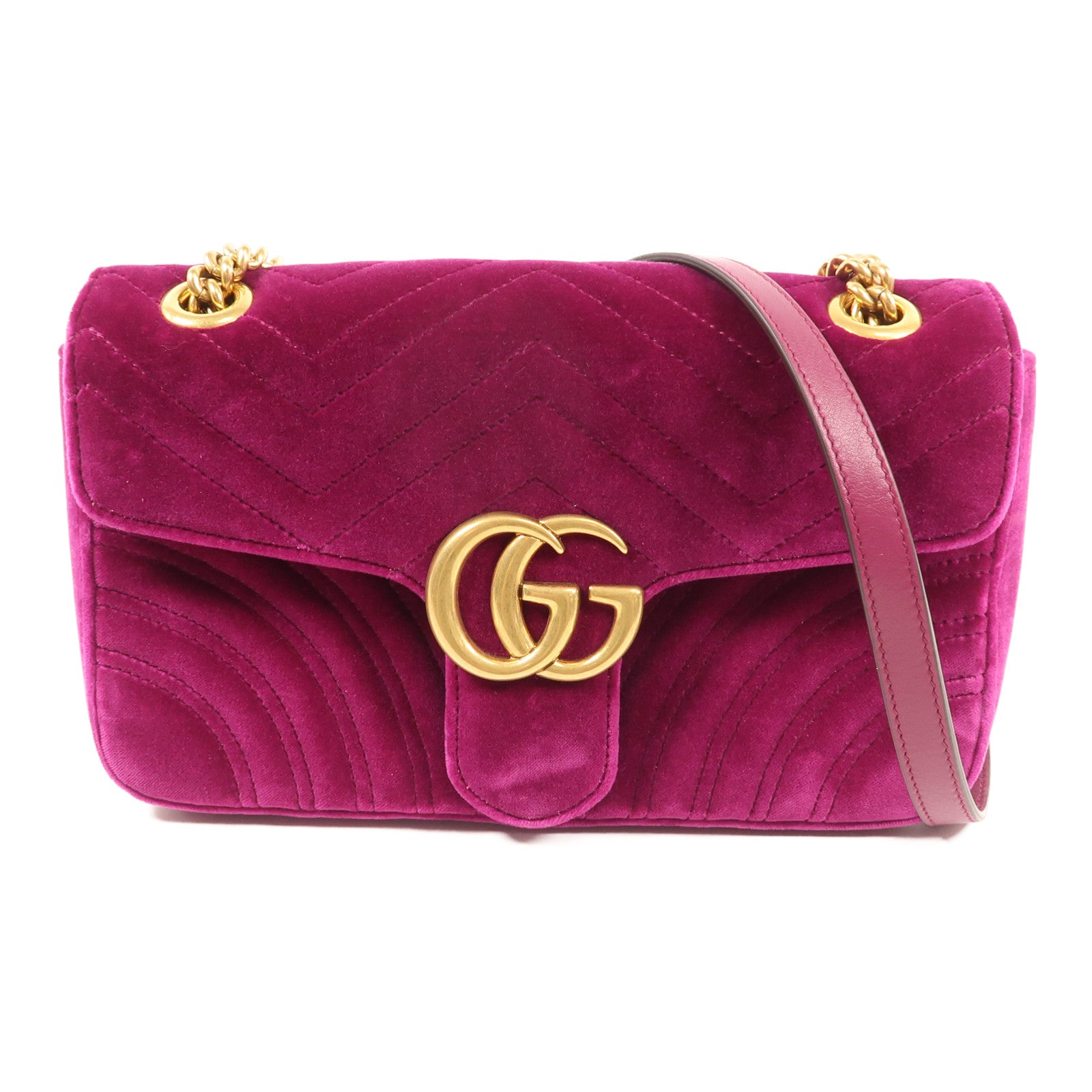GUCCI GG GHW Marmont Chain Shoulder Bag Velvet 443497 Purple