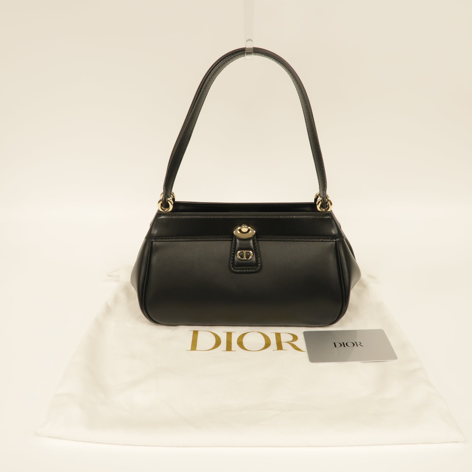 Dior 【激減優惠】牛皮皮革Small Key Bag金扣手挽袋黒色