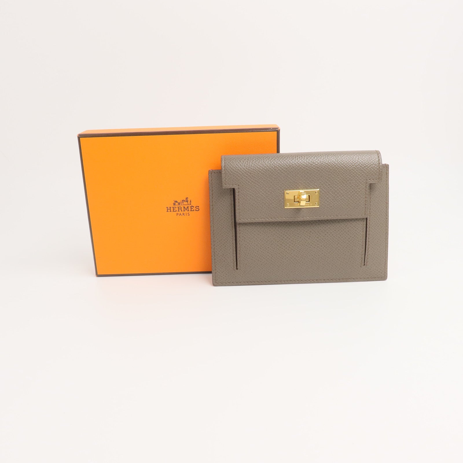 HERMES Epsom皮革Kelly Pocket零錢包Etoupe