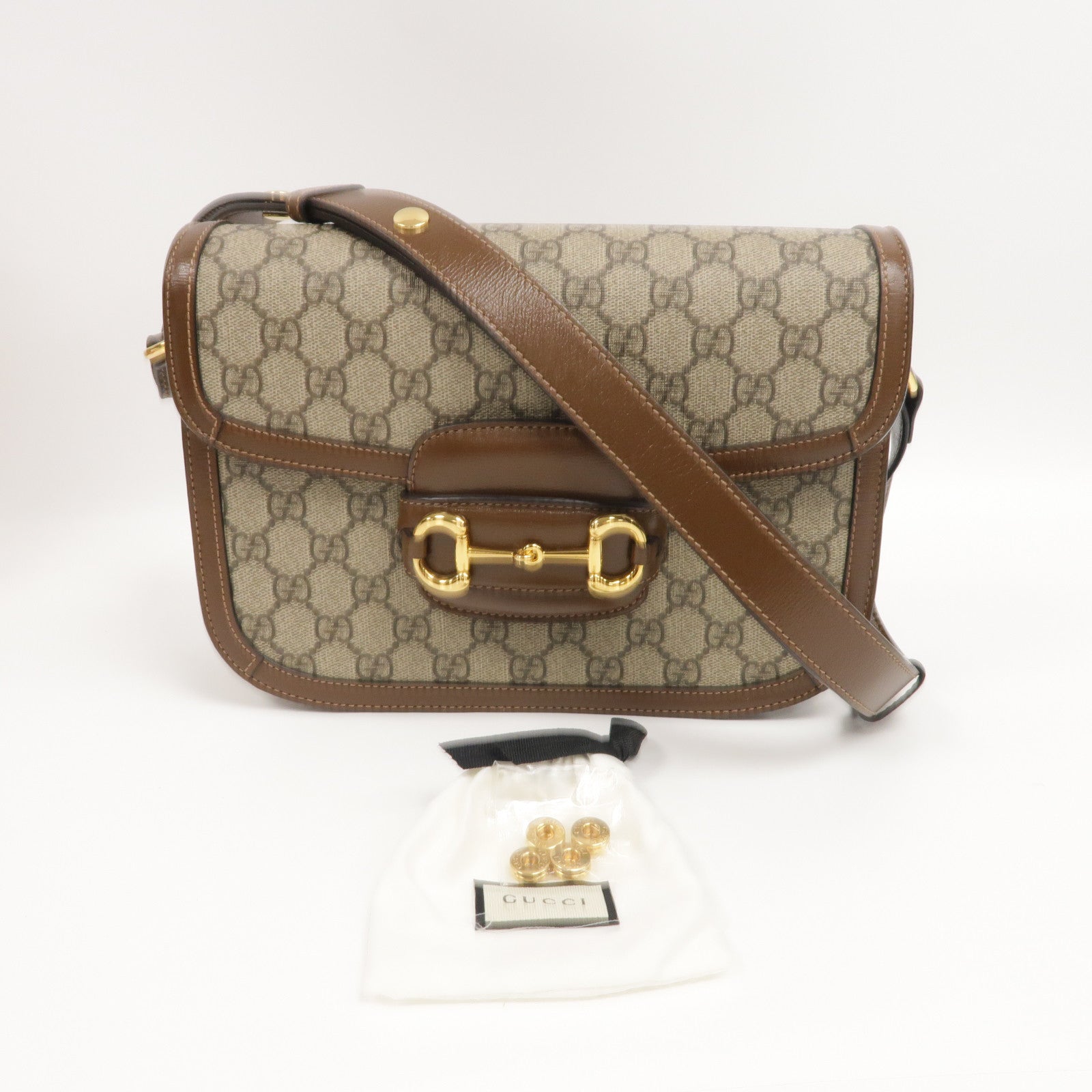 GUCCI 塗層帆布Housebit 1955金扣肩背袋啡色