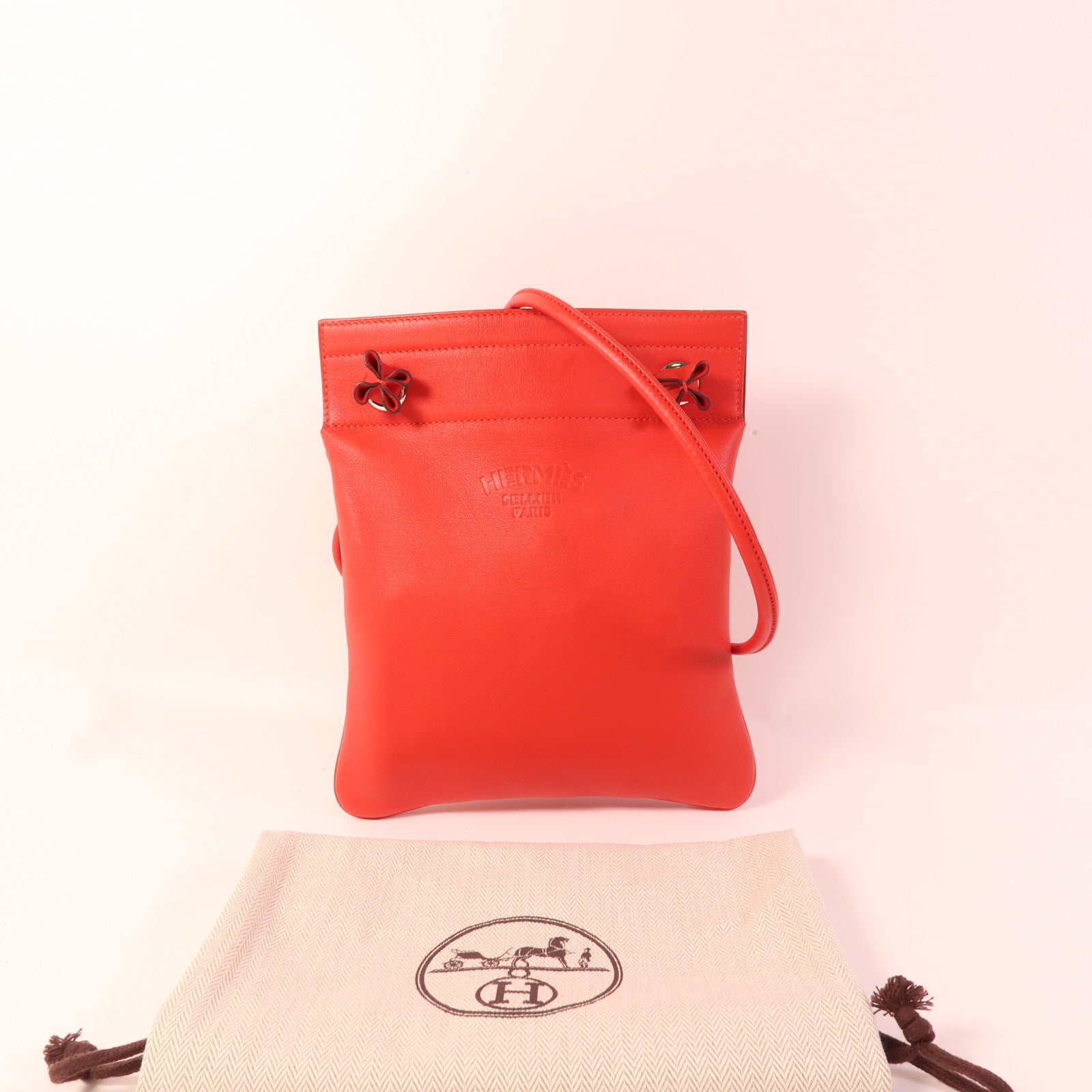 HERMES Swift皮革Aline Mini銀扣肩背袋Rouge Indien
