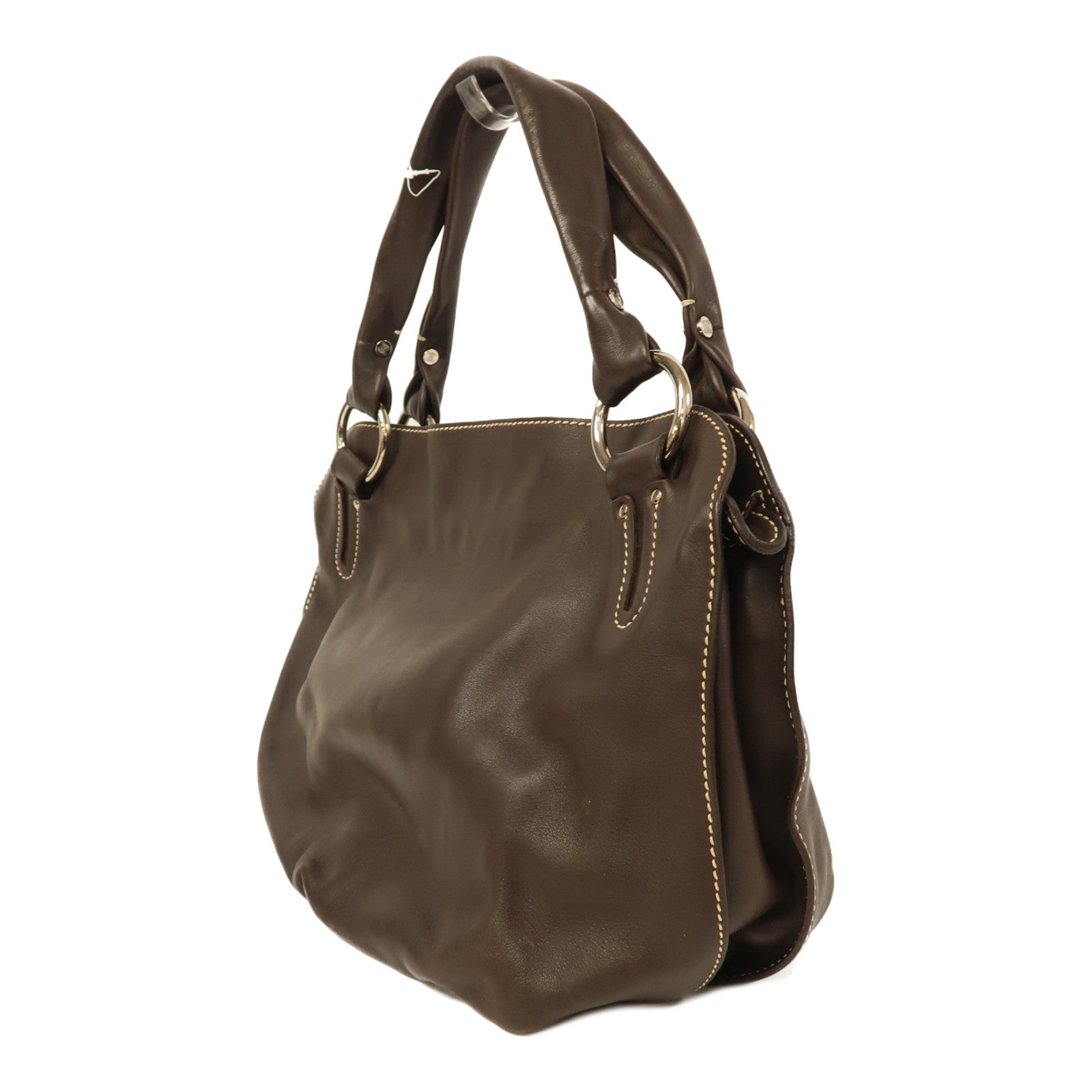CELINE 牛皮皮革Shoulder Bag銀扣肩背袋啡色