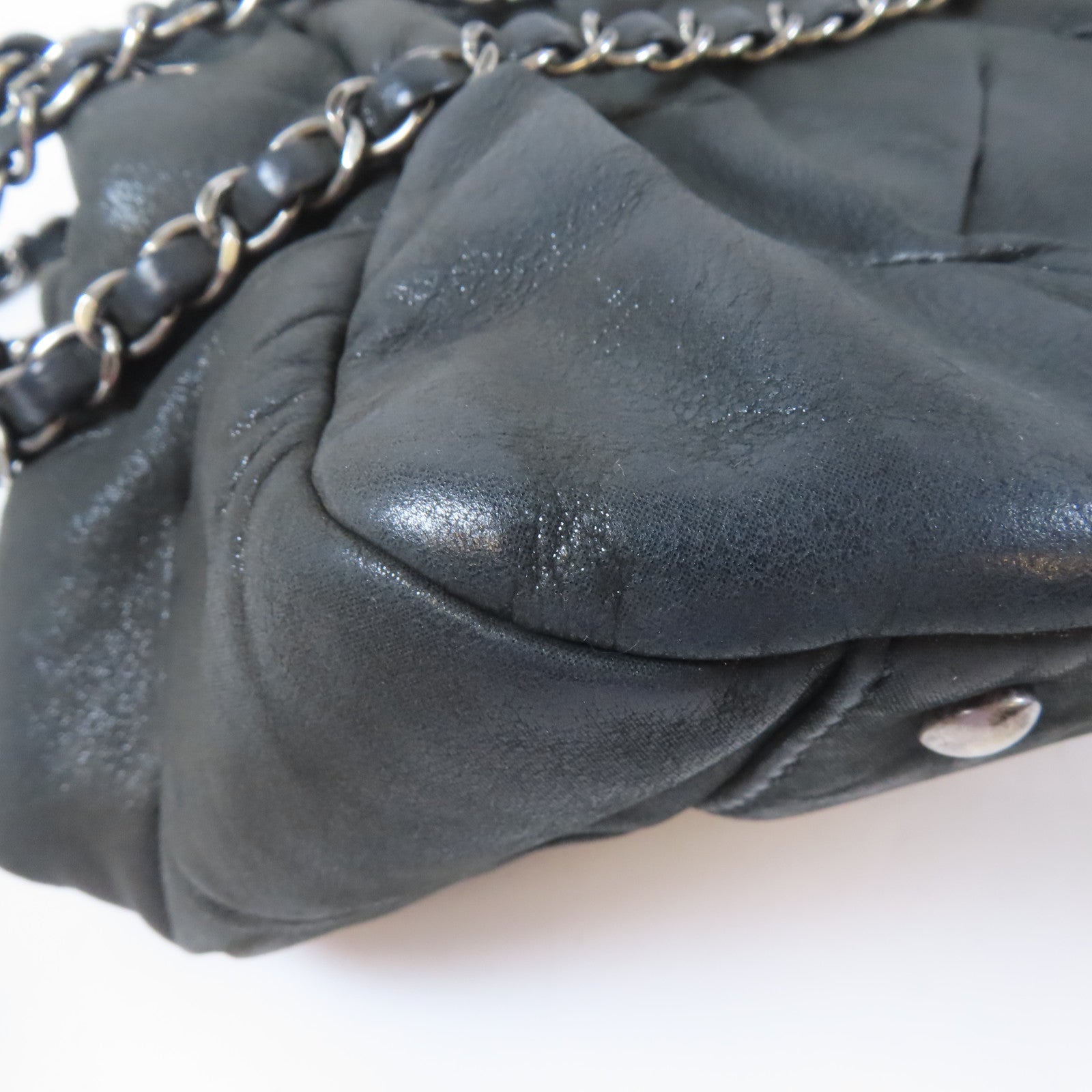 CHANEL 羊皮皮革Chain Shoulder Bag銀扣鏈帶肩背袋灰色