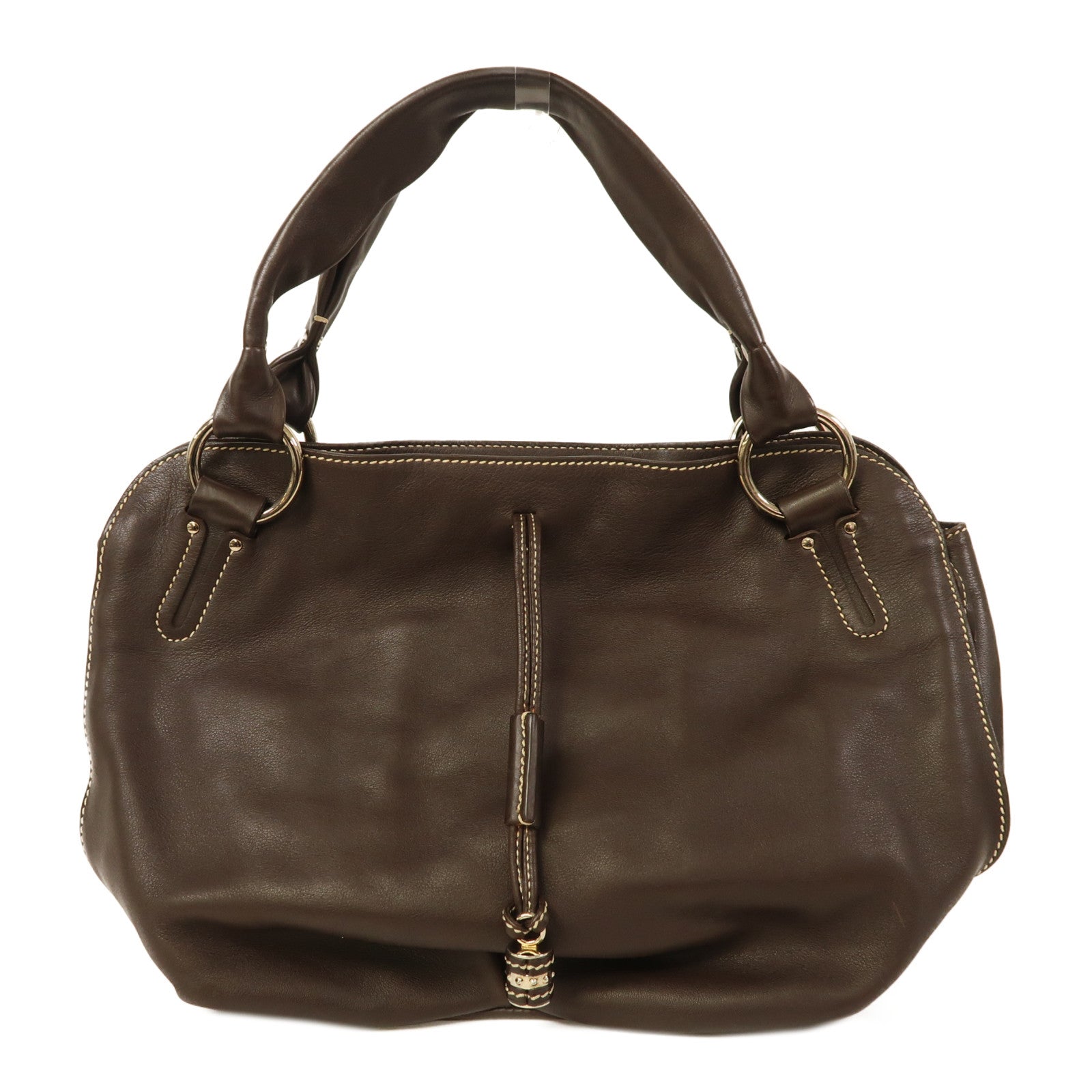 CELINE 牛皮皮革Shoulder Bag銀扣肩背袋啡色