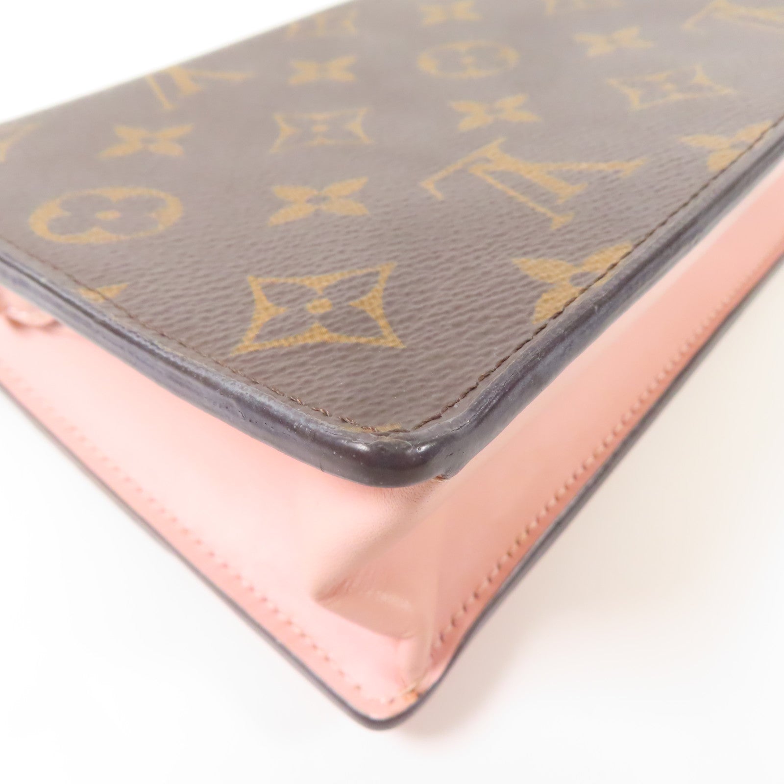 LOUIS VUITTON LV Flore Chain Wallet Shoulder Bag M67405 Monogram Brown Pink