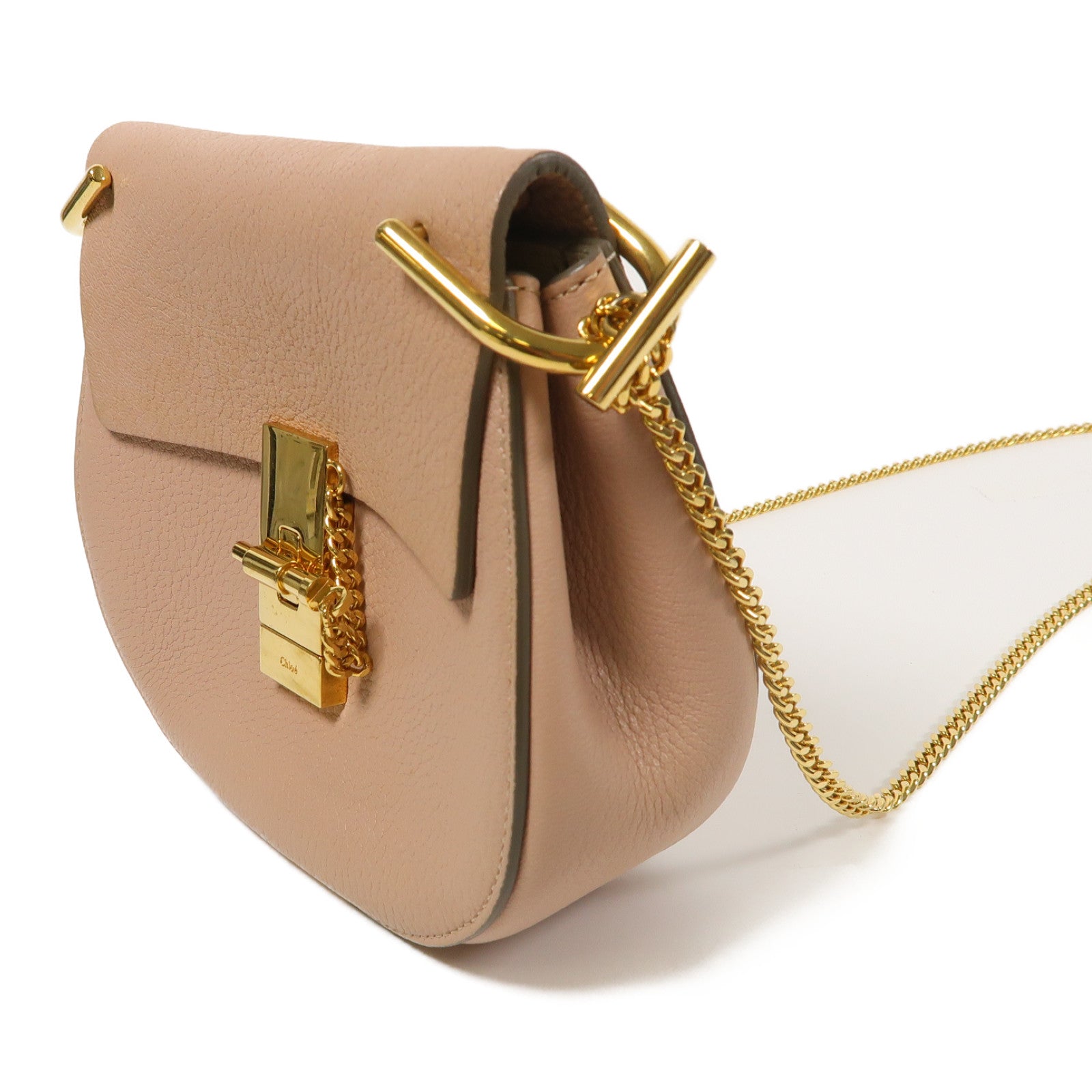 Chloe 牛皮皮革Drew Small Grain金扣鏈帶肩背袋粉紅色