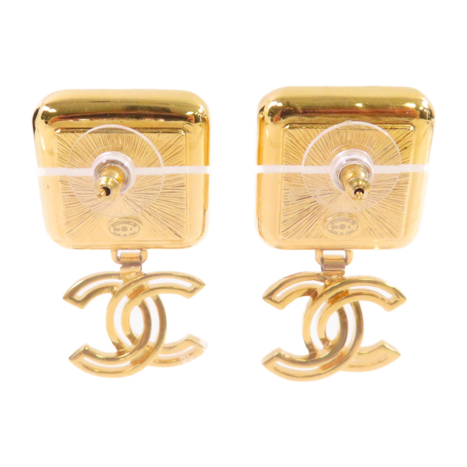 CHANEL 金屬/仿珍珠CC Earrings金扣耳環白色/金色