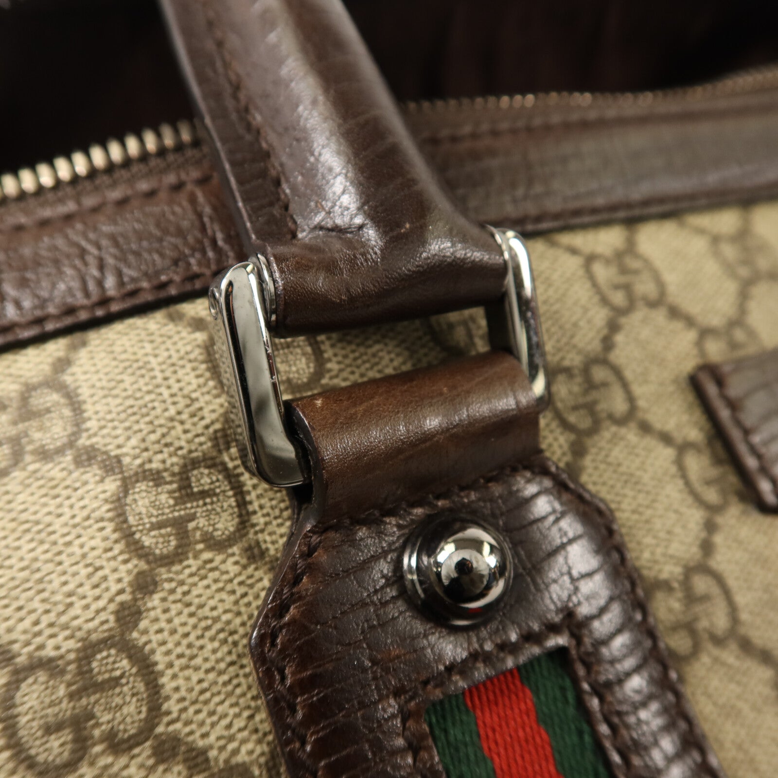 GUCCI 塗層帆布Boston Bag銀扣手挽袋