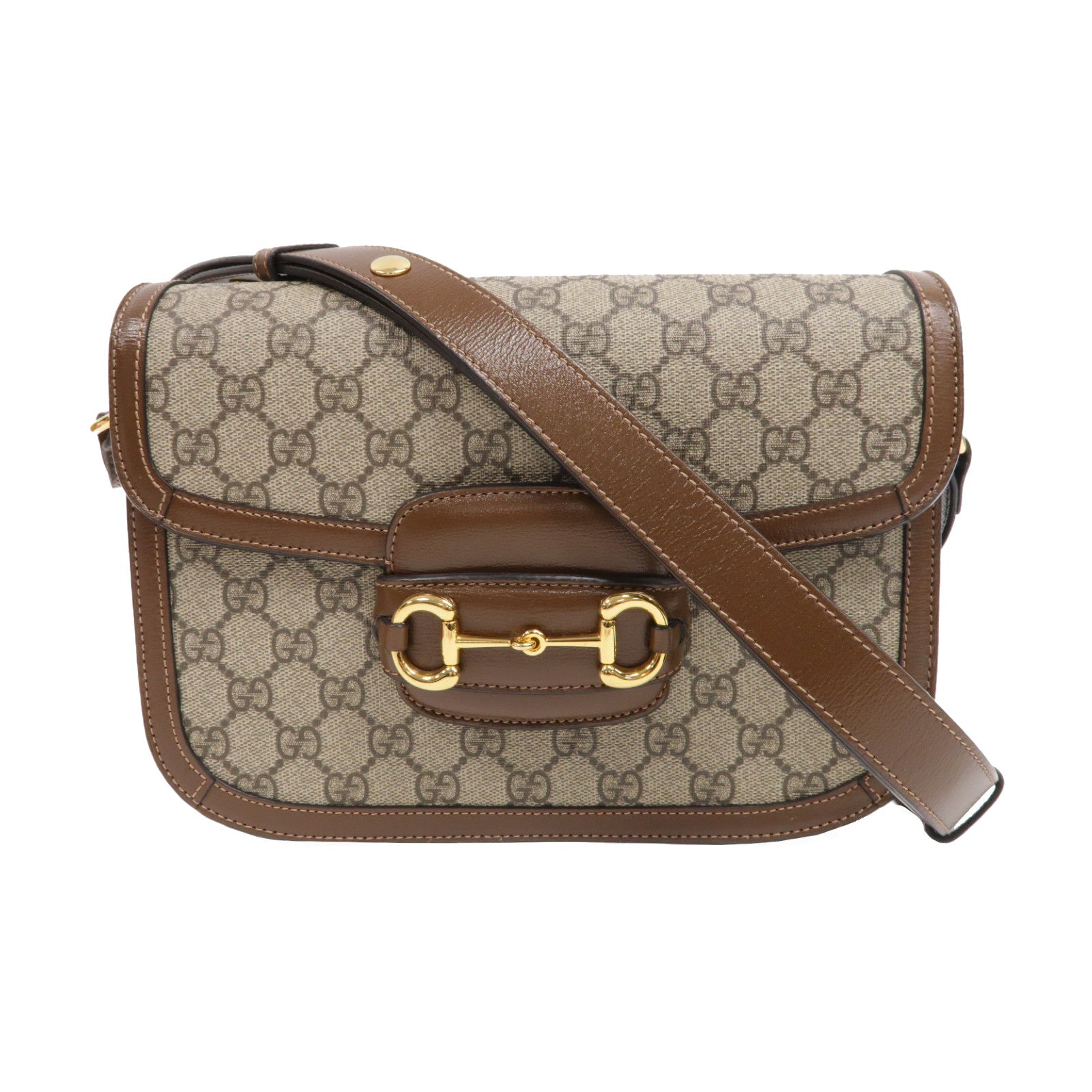 GUCCI 塗層帆布Housebit 1955金扣肩背袋啡色