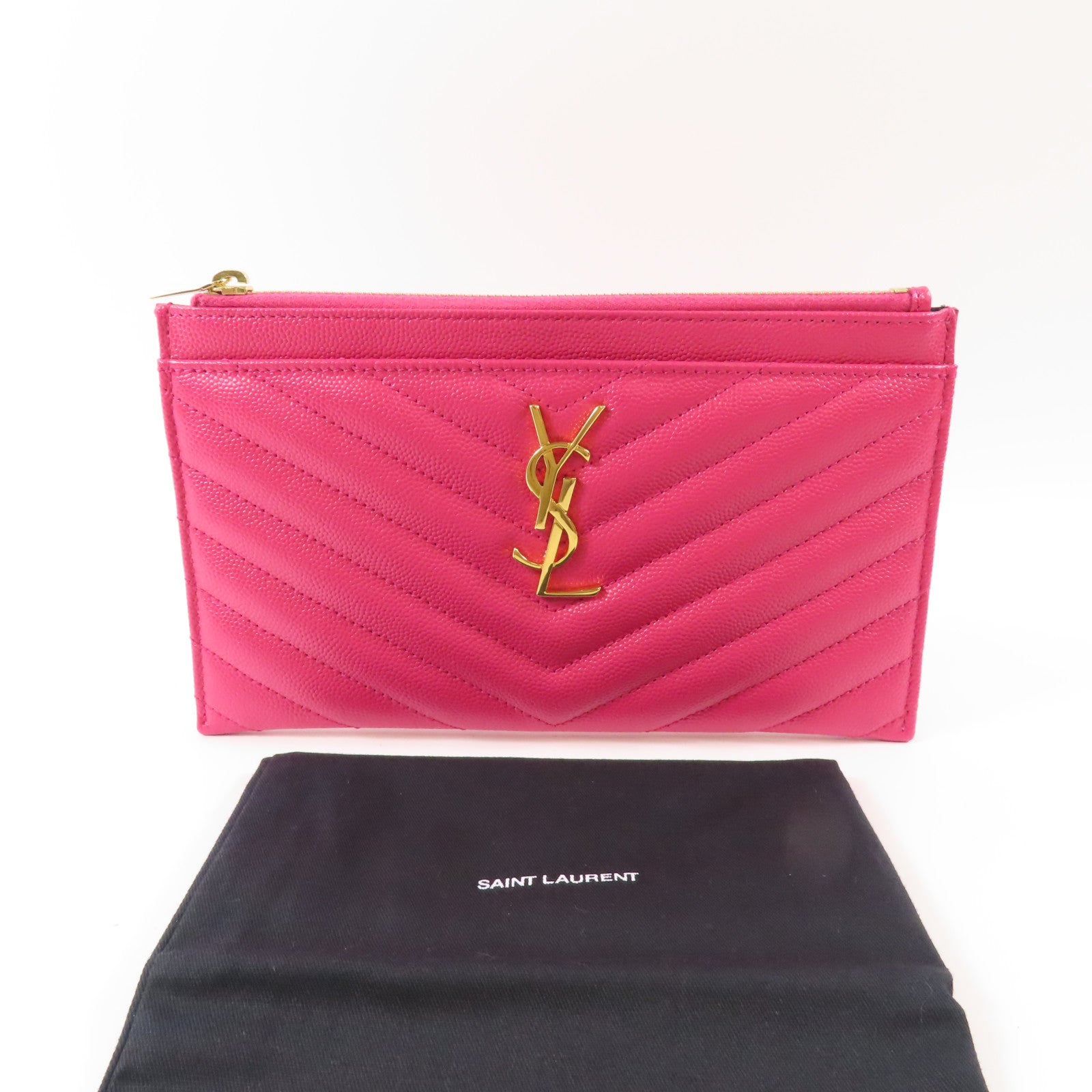 YVES SAINT LAURENT 牛皮皮革Pouch金扣小袋