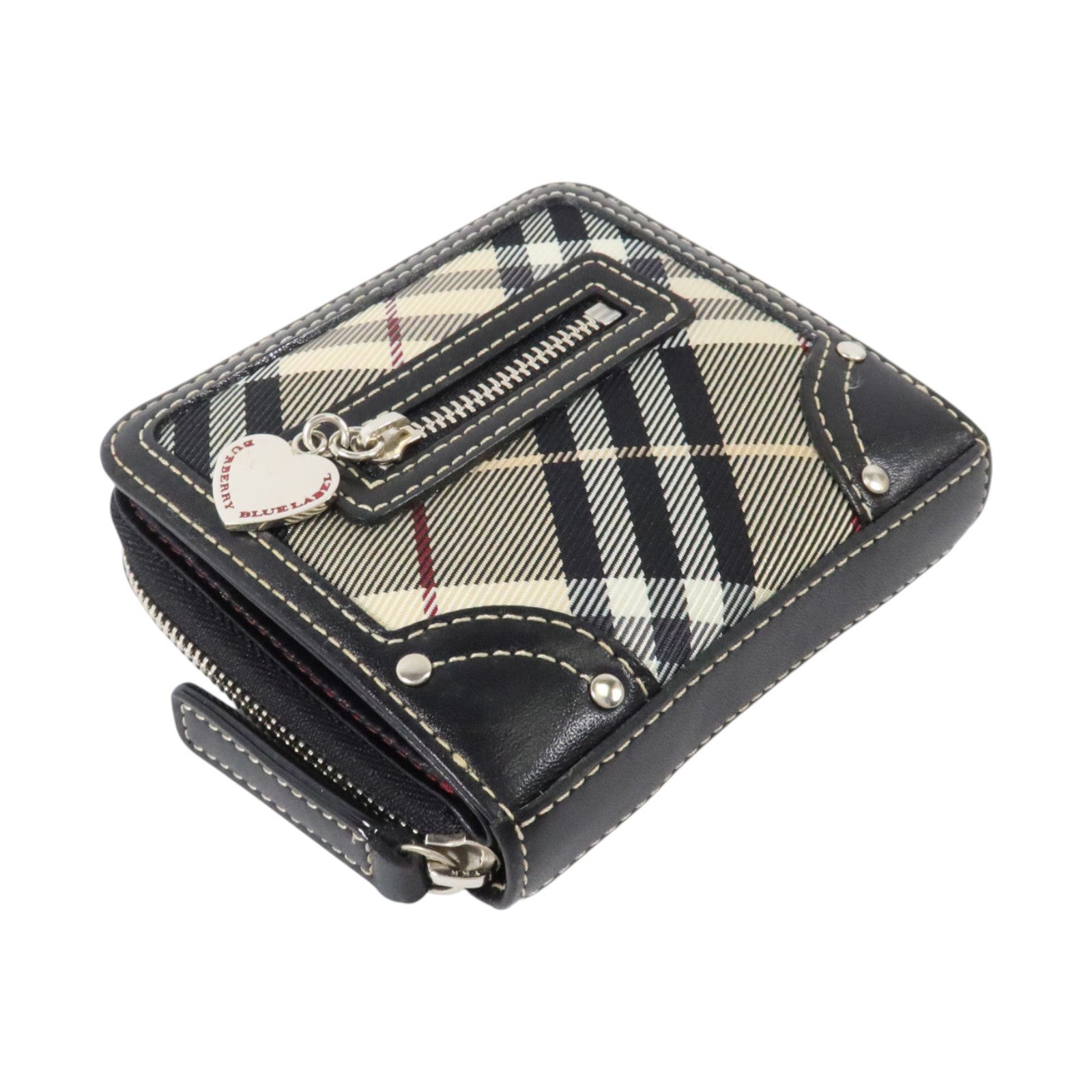 BURBERRY 帆布/牛皮皮革Wallet銀扣錢包