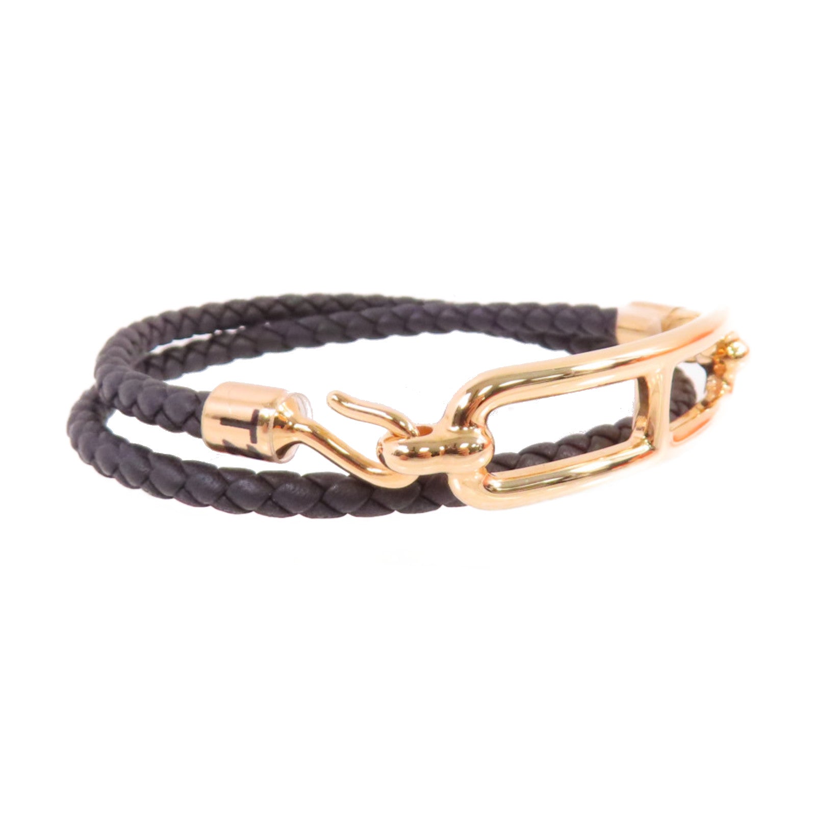 HERMES Swiftp皮革Roulis Bracelet金扣手鏈黑色
