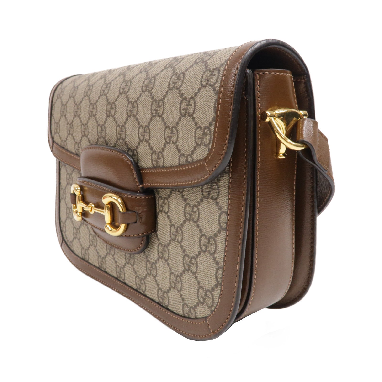 GUCCI 塗層帆布Housebit 1955金扣肩背袋啡色