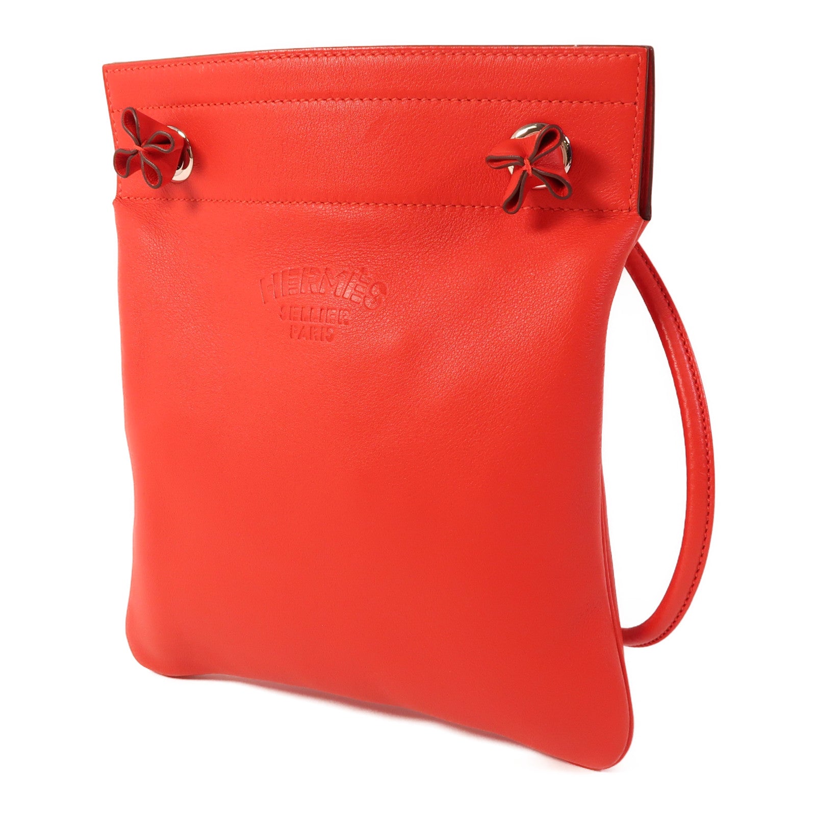 HERMES Swift皮革Aline Mini銀扣肩背袋Rouge Indien