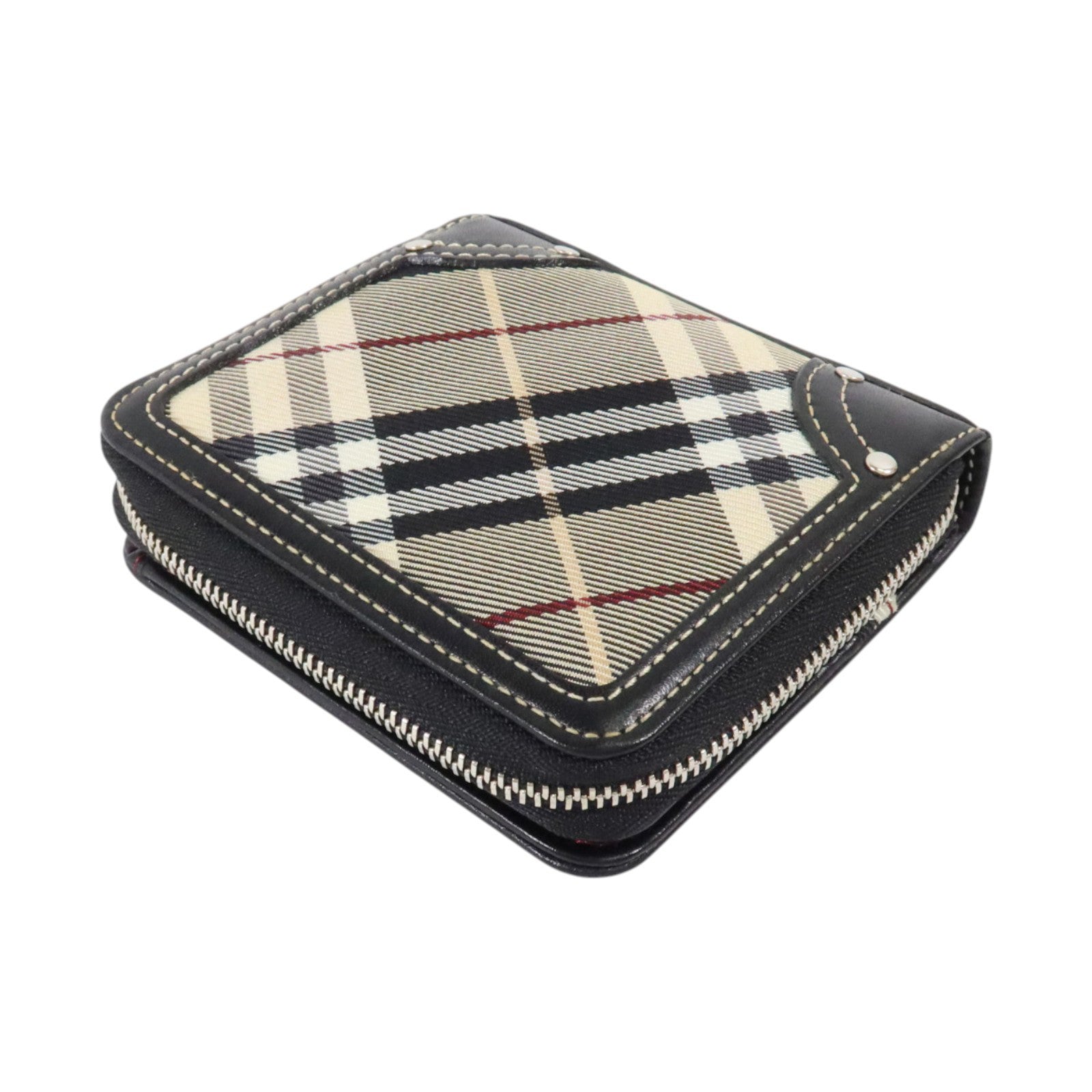 BURBERRY 帆布/牛皮皮革Wallet銀扣錢包