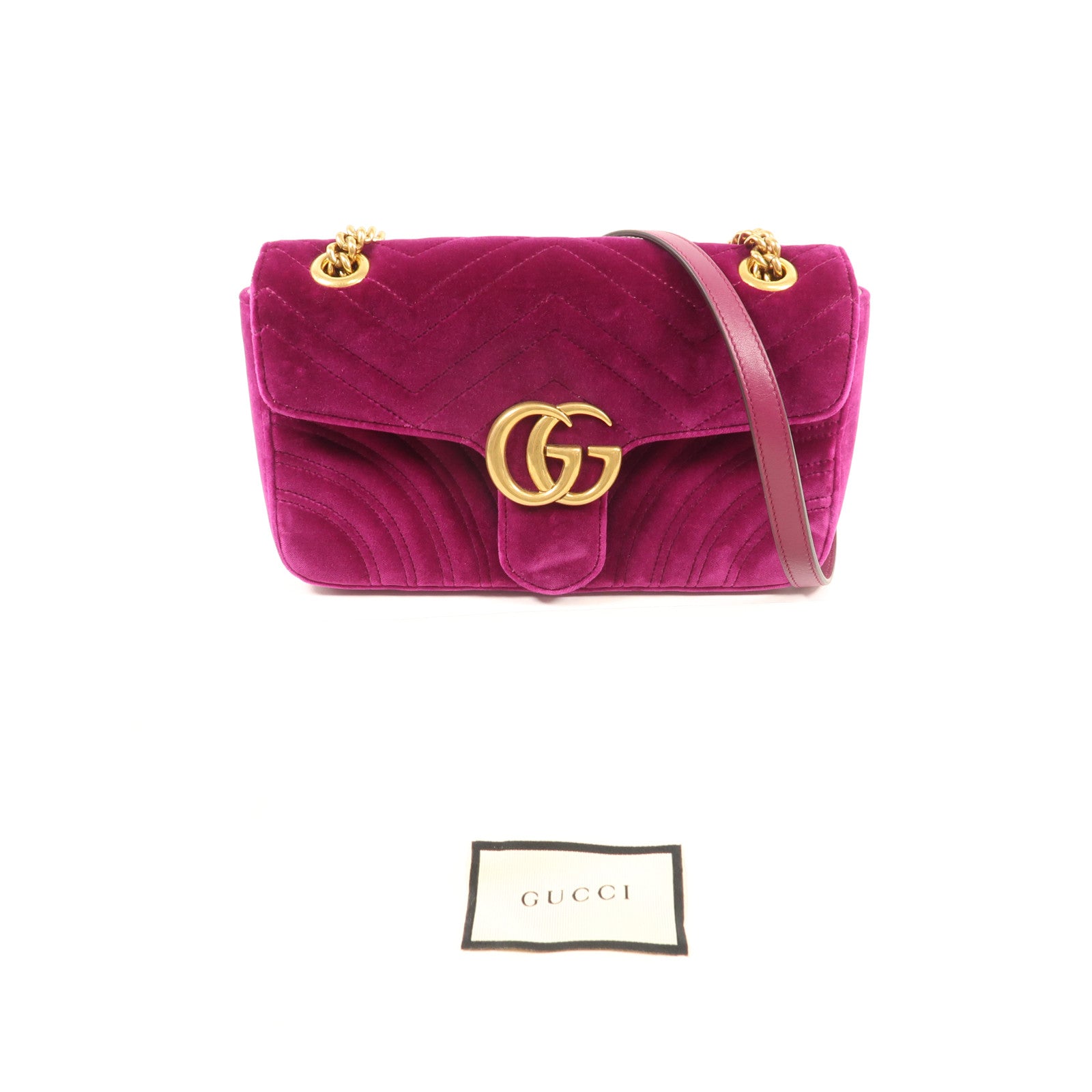 GUCCI GG GHW Marmont Chain Shoulder Bag Velvet 443497 Purple