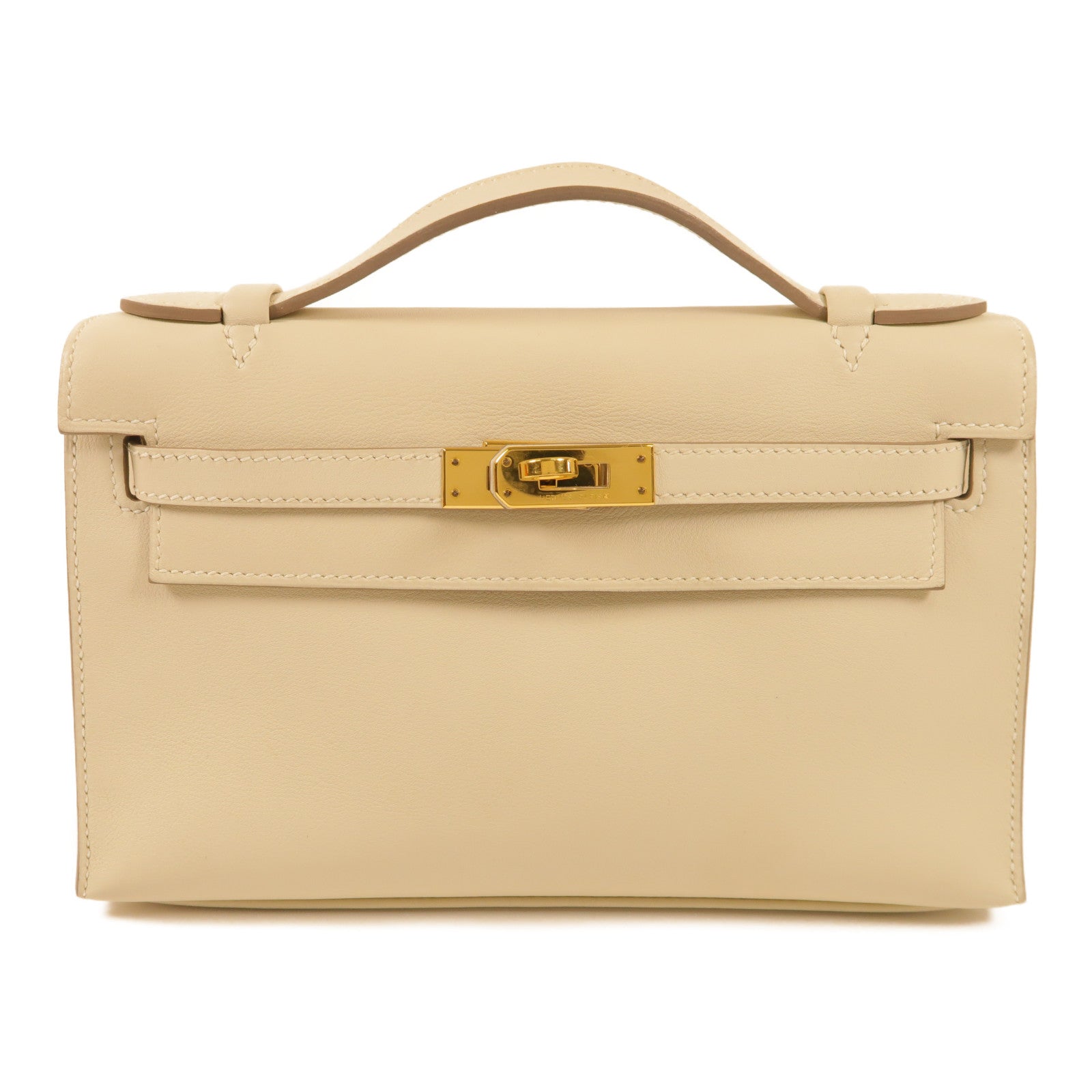HERMES Swift皮革Pochette Kelly金扣手挽袋Nata