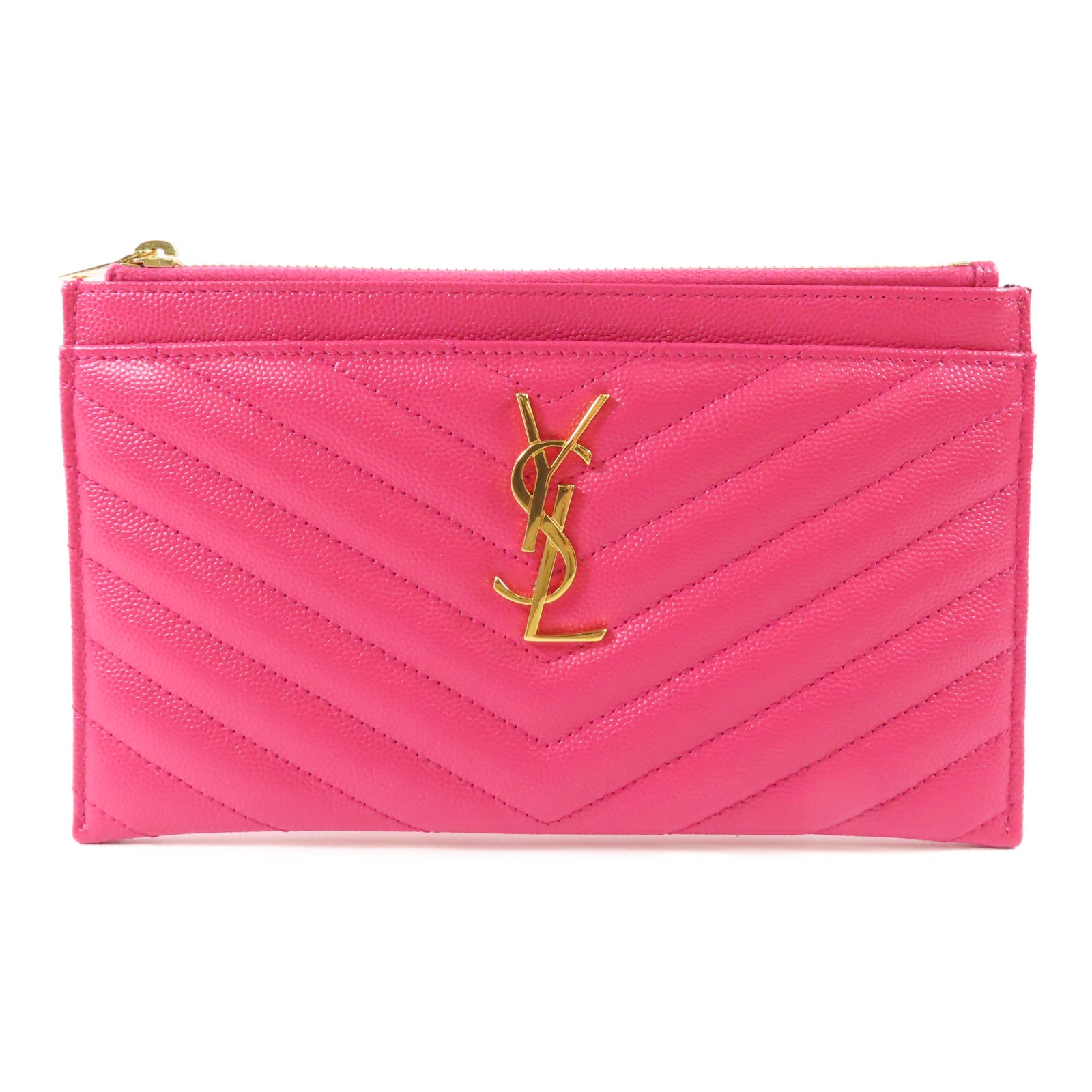 YVES SAINT LAURENT 牛皮皮革Pouch金扣小袋