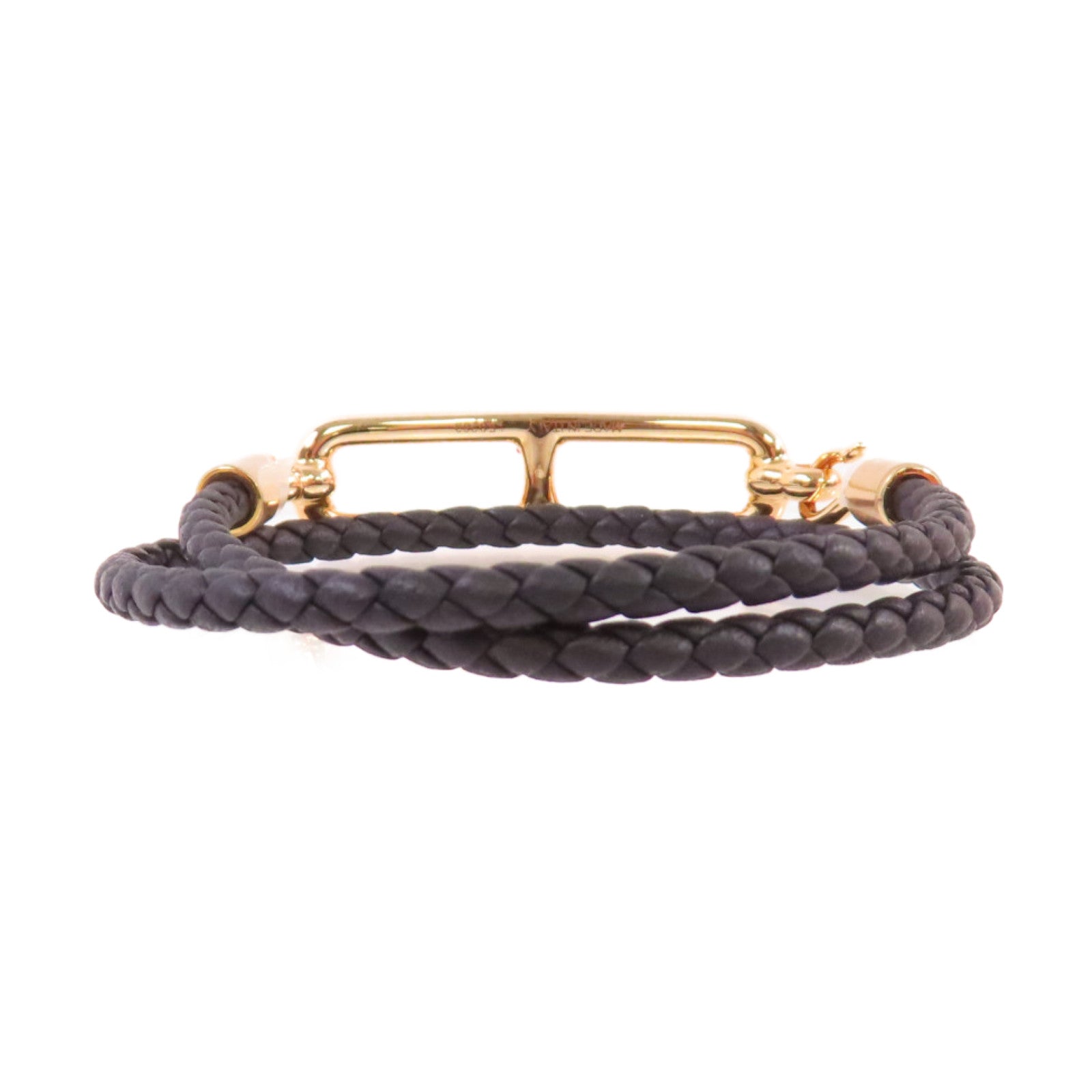 HERMES Swiftp皮革Roulis Bracelet金扣手鏈黑色