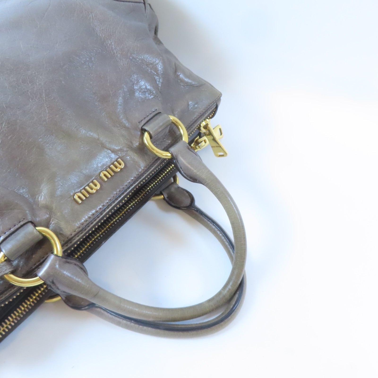 Miu Miu 牛皮皮革Shoulder Bag金扣手挽肩背兩用袋灰色