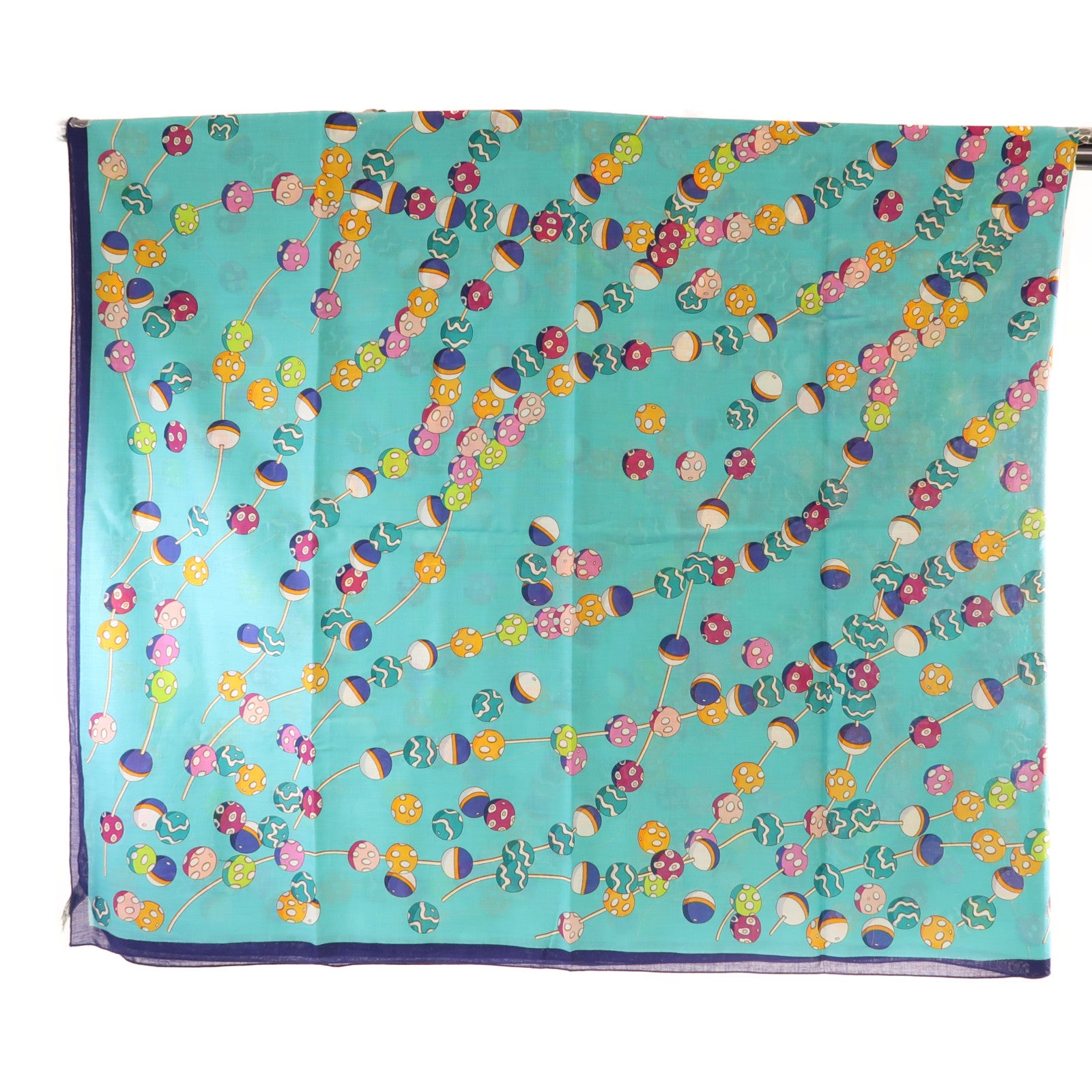 HERMES Scarf 140x140cm Cotton Blue/Yellow/Pink