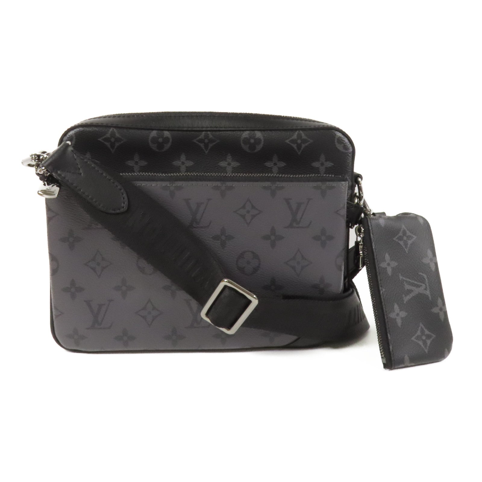 LOUIS VUITTON Monogram Eclipse Reverse Trio Messenger銀扣肩背袋灰色