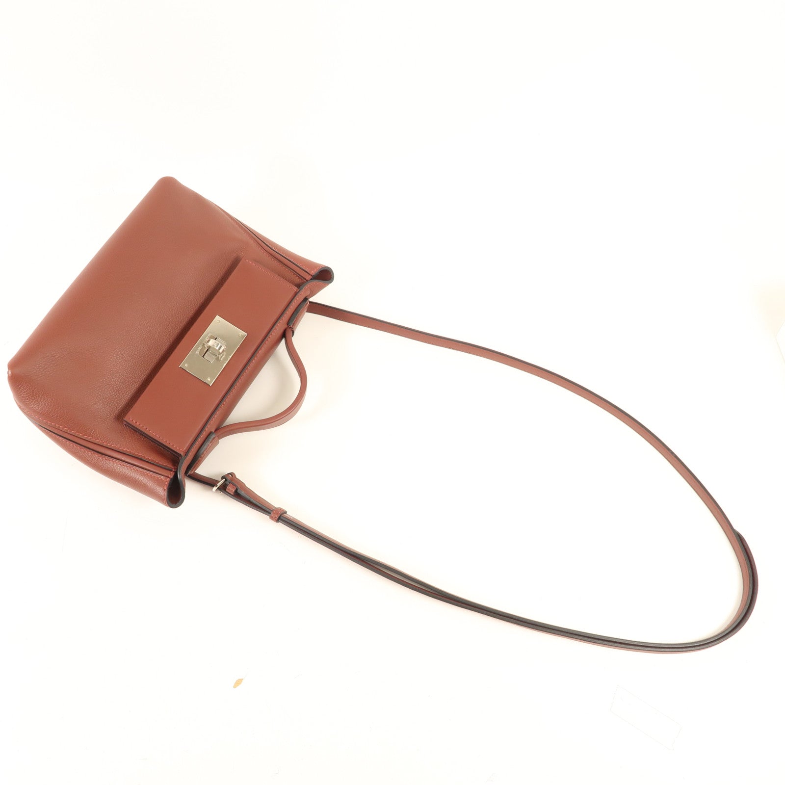HERMES Evercolor皮革24/24 Mini銀扣手挽肩背兩用袋Rougeh