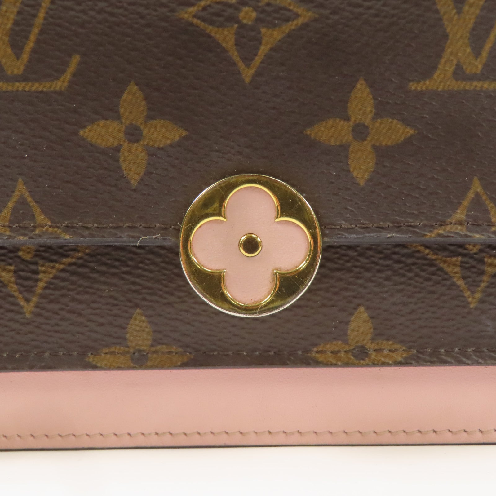 LOUIS VUITTON LV Flore Chain Wallet Shoulder Bag M67405 Monogram Brown Pink