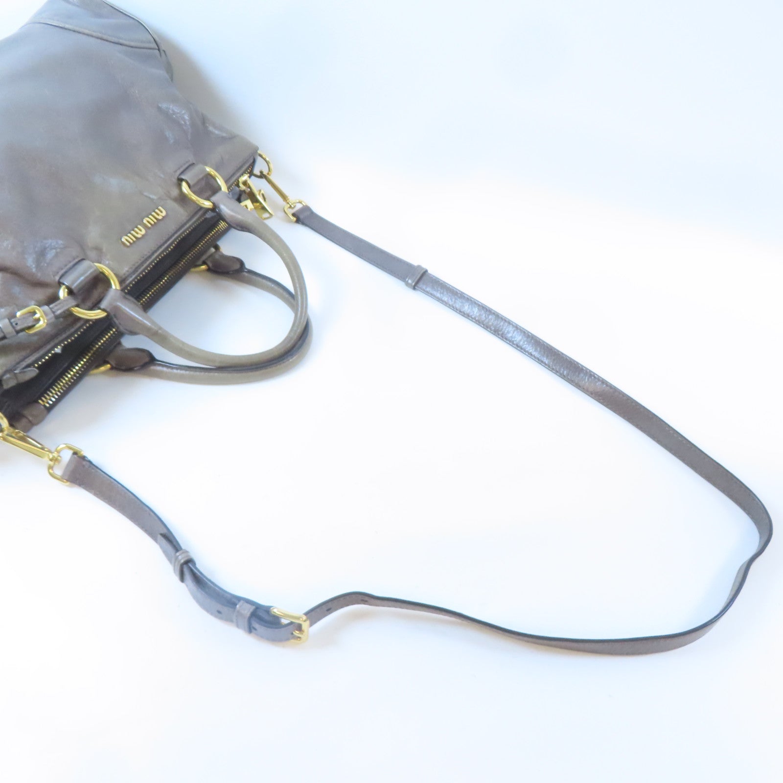 Miu Miu 牛皮皮革Shoulder Bag金扣手挽肩背兩用袋灰色