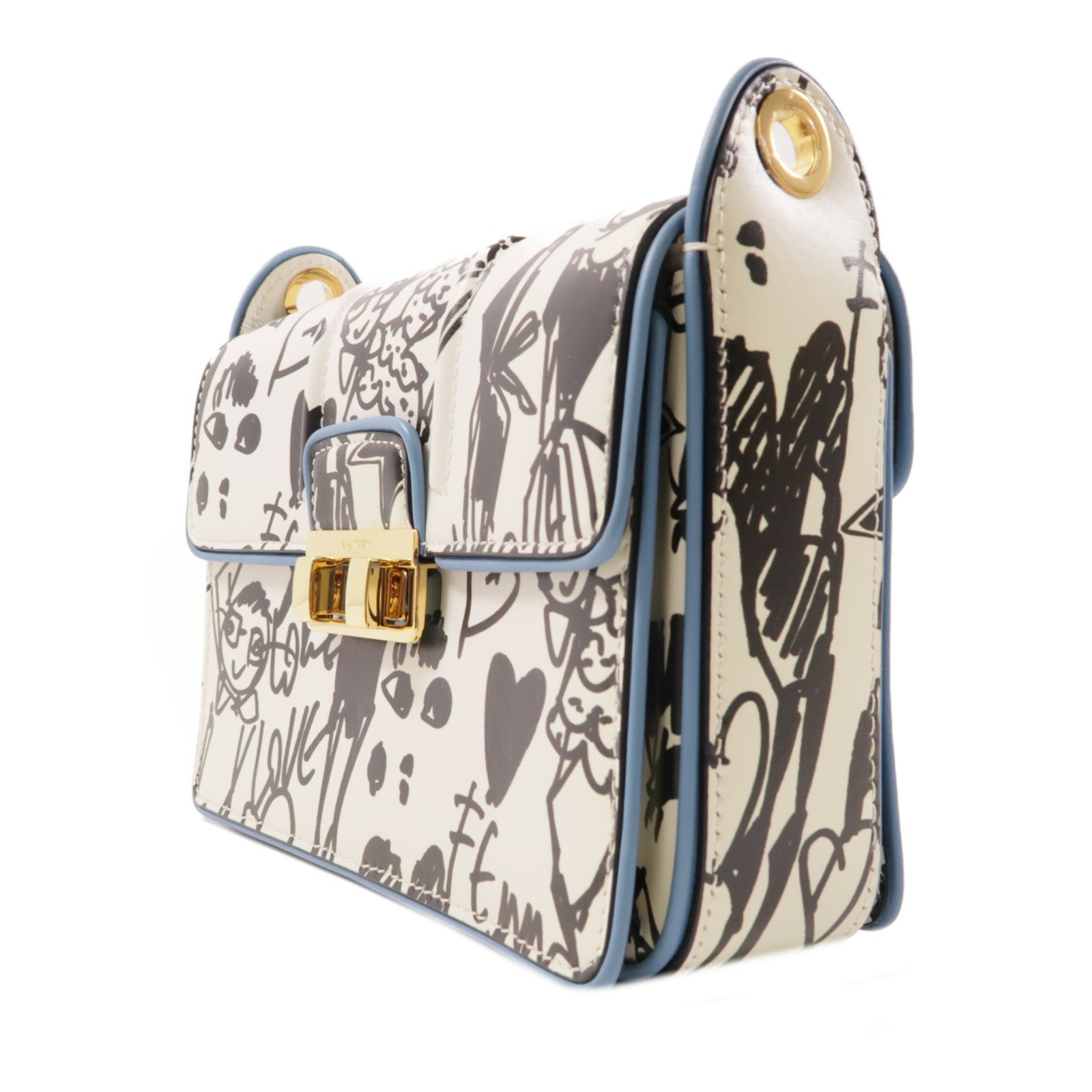 LANVIN 牛皮皮革Shoulder Bag金扣肩背袋白色/黑色/藍色