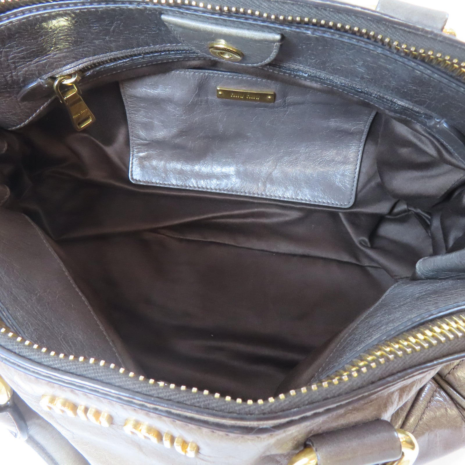 Miu Miu 牛皮皮革Shoulder Bag金扣手挽肩背兩用袋灰色