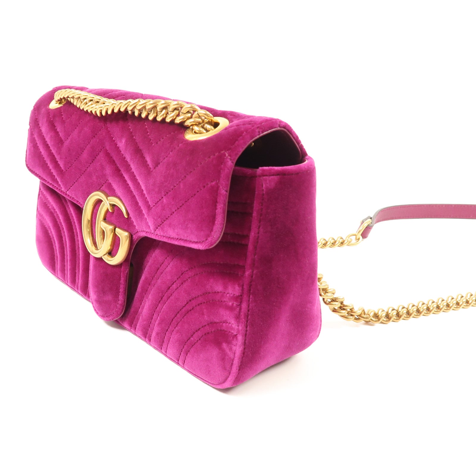 GUCCI GG GHW Marmont Chain Shoulder Bag Velvet 443497 Purple