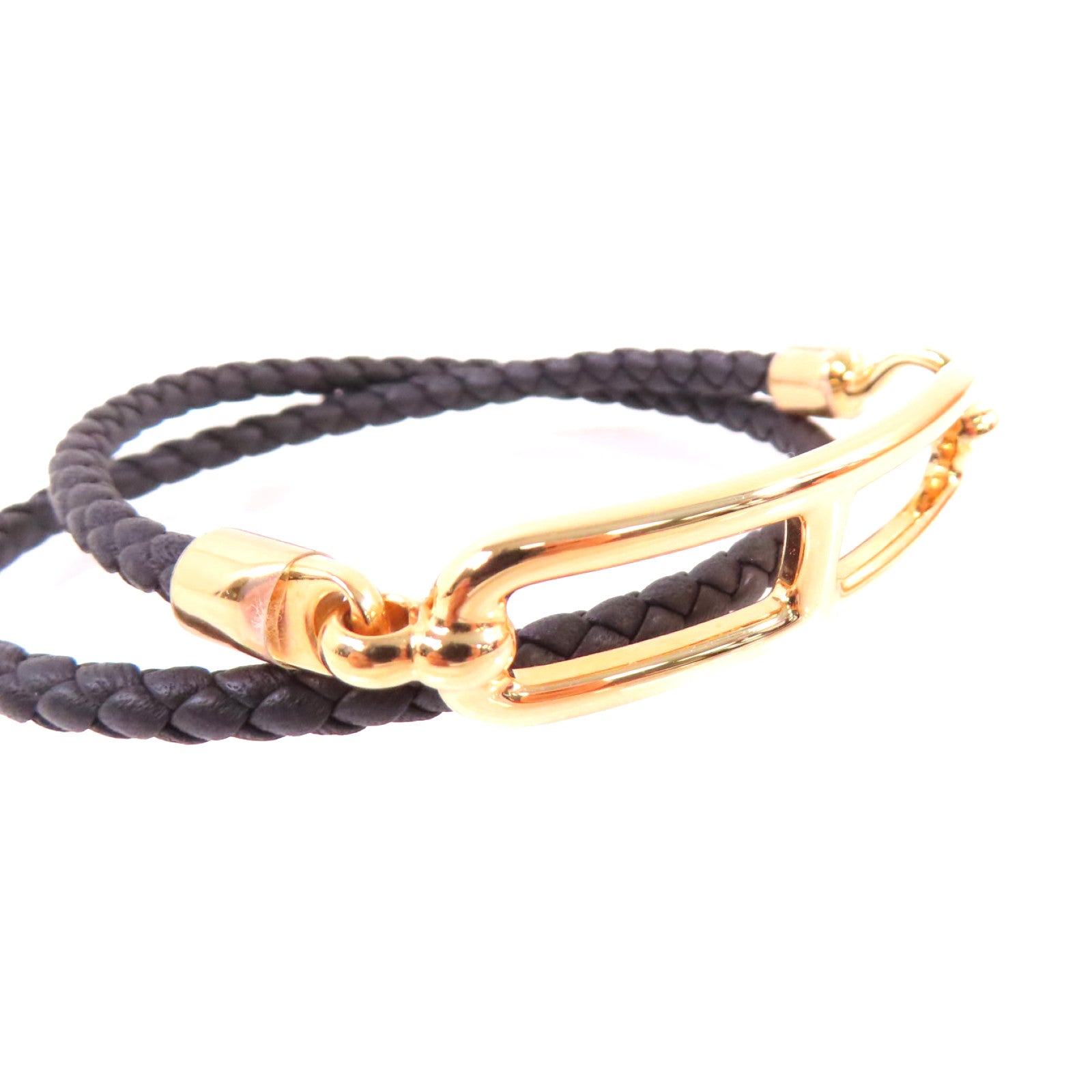 HERMES Swiftp皮革Roulis Bracelet金扣手鏈黑色