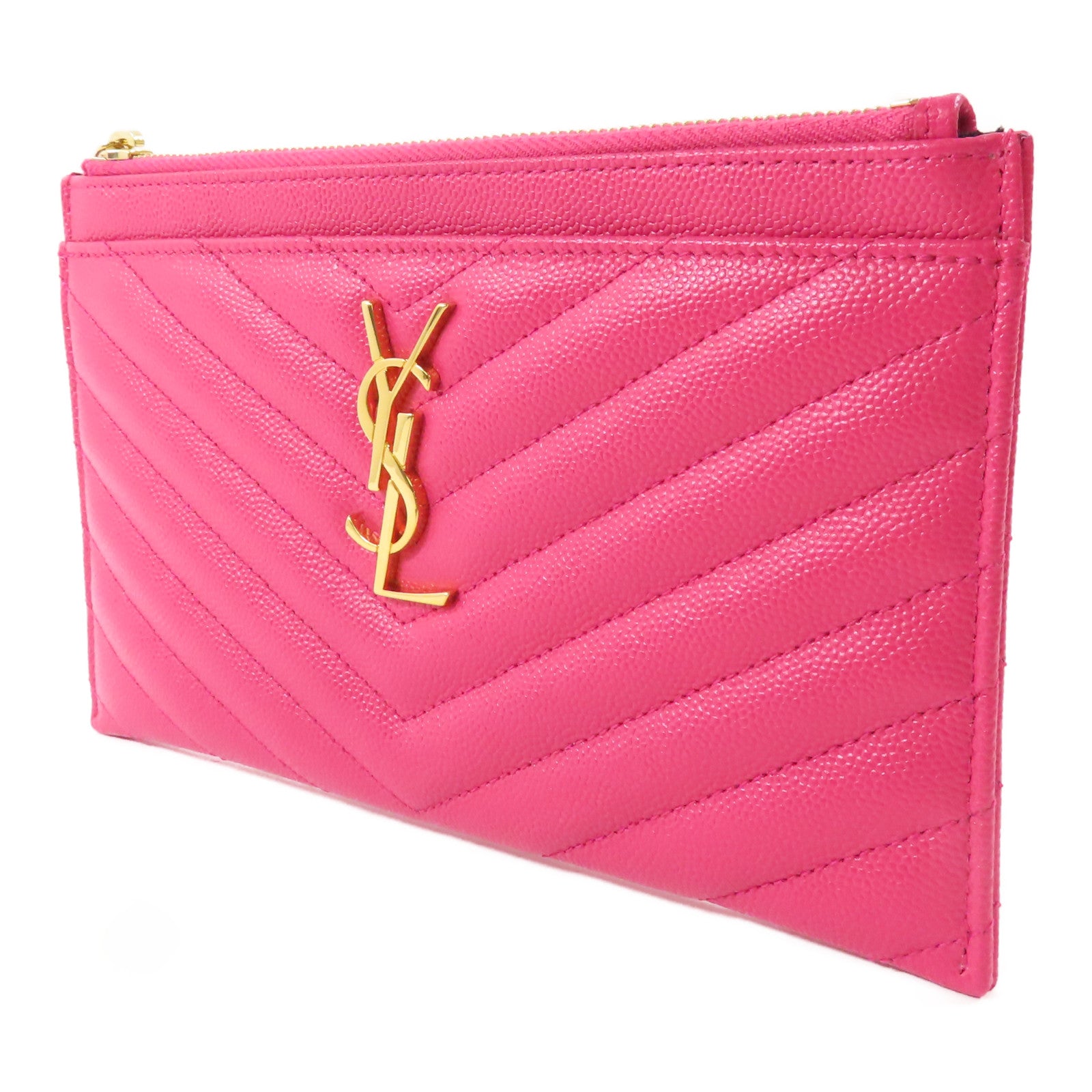 YVES SAINT LAURENT 牛皮皮革Pouch金扣小袋