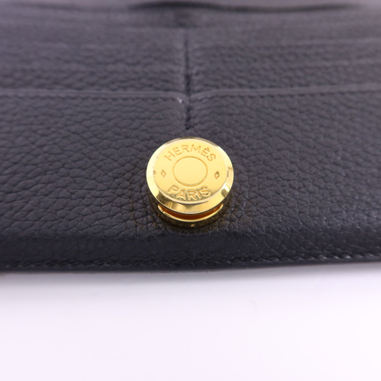 HERMES Clemence皮革Dogon Wallet金扣長錢包Noir