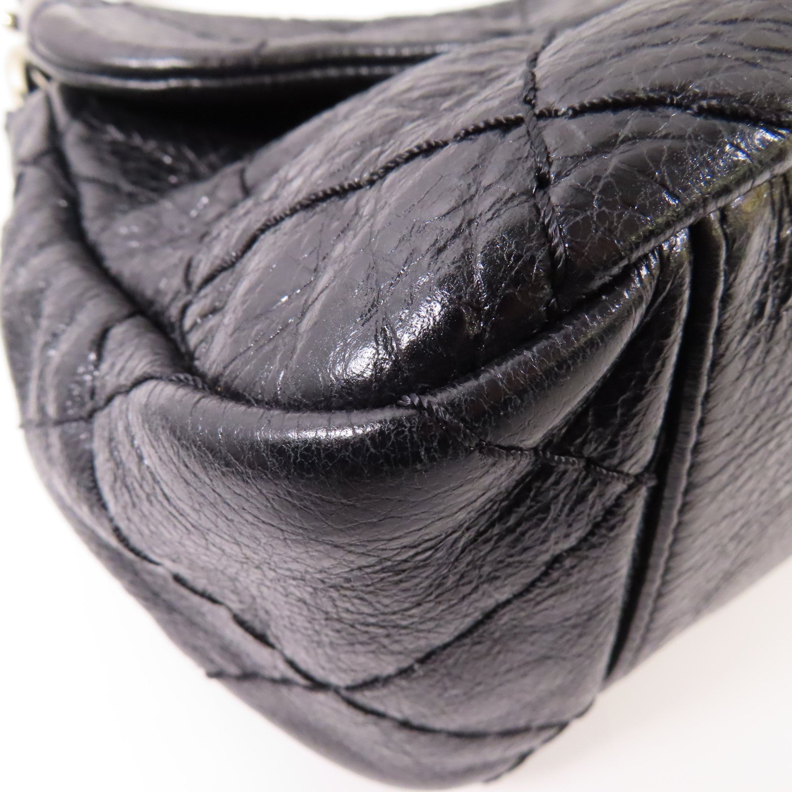 CHANEL 牛皮皮革Shoulder Bag銀扣肩背袋黑色