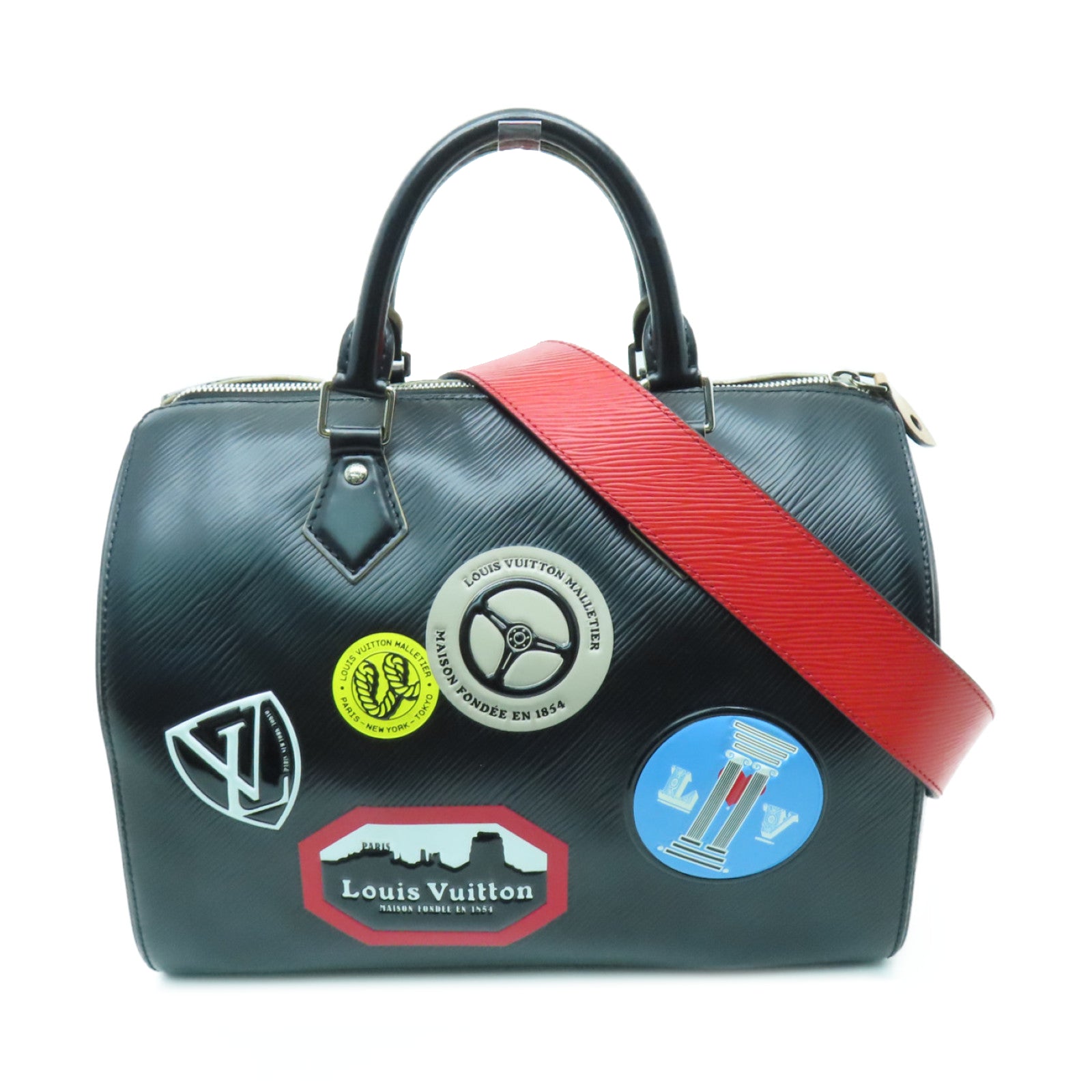 LOUIS VUITTON 【激減優惠】Epi Speedy 30 Word Tour Collection銀扣手挽肩背兩用袋黑色