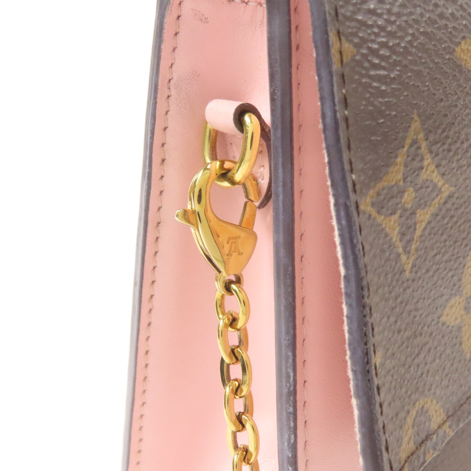 LOUIS VUITTON LV Flore Chain Wallet Shoulder Bag M67405 Monogram Brown Pink