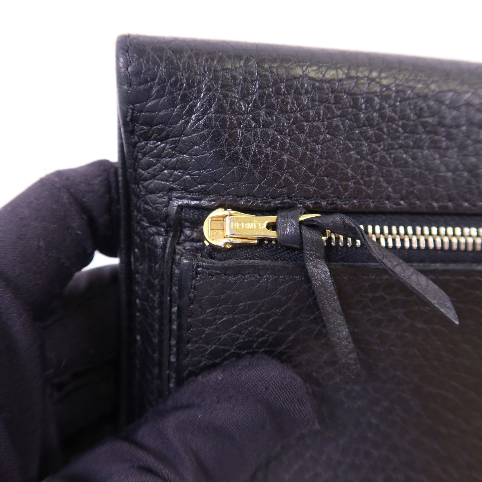 HERMES Clemence皮革Dogon Wallet金扣長錢包Noir