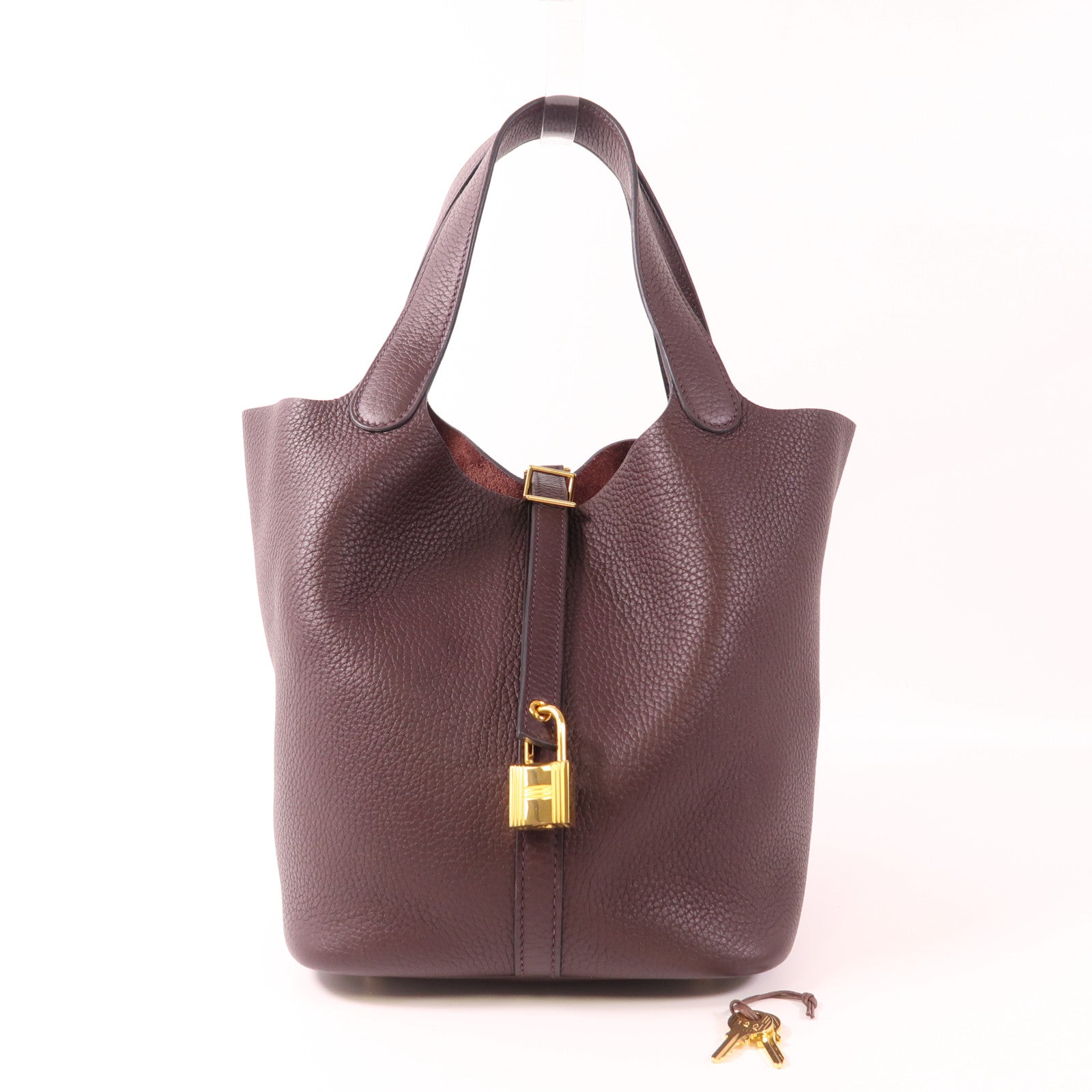 HERMES GHW Picotin MM Hand Bag Clemence Leather Rouge Sellier
