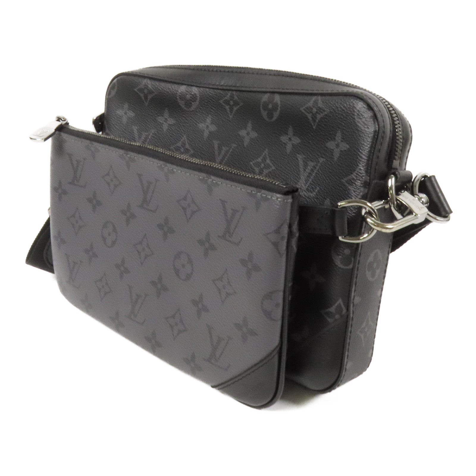 LOUIS VUITTON Monogram Eclipse Reverse Trio Messenger銀扣肩背袋灰色