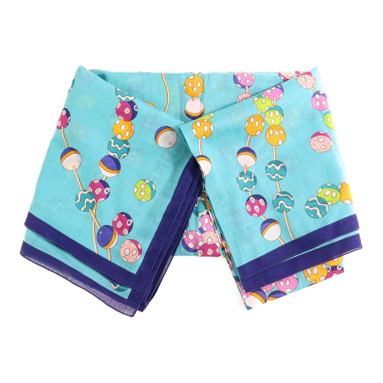 HERMES Scarf 140x140cm Cotton Blue/Yellow/Pink