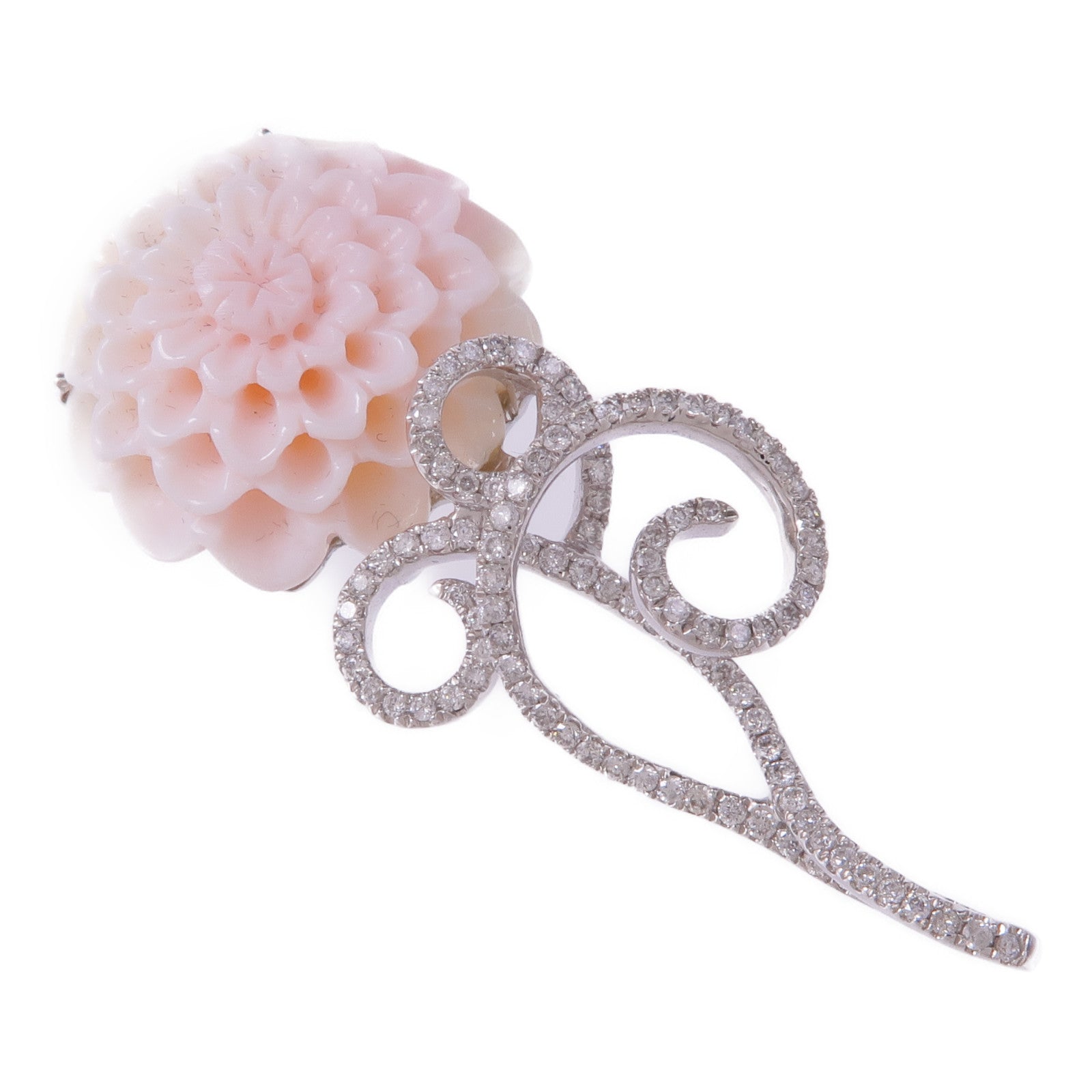 JEWELRY 18K白金Coral Diamond Pendant Top珊瑚石/鑽石吊墜