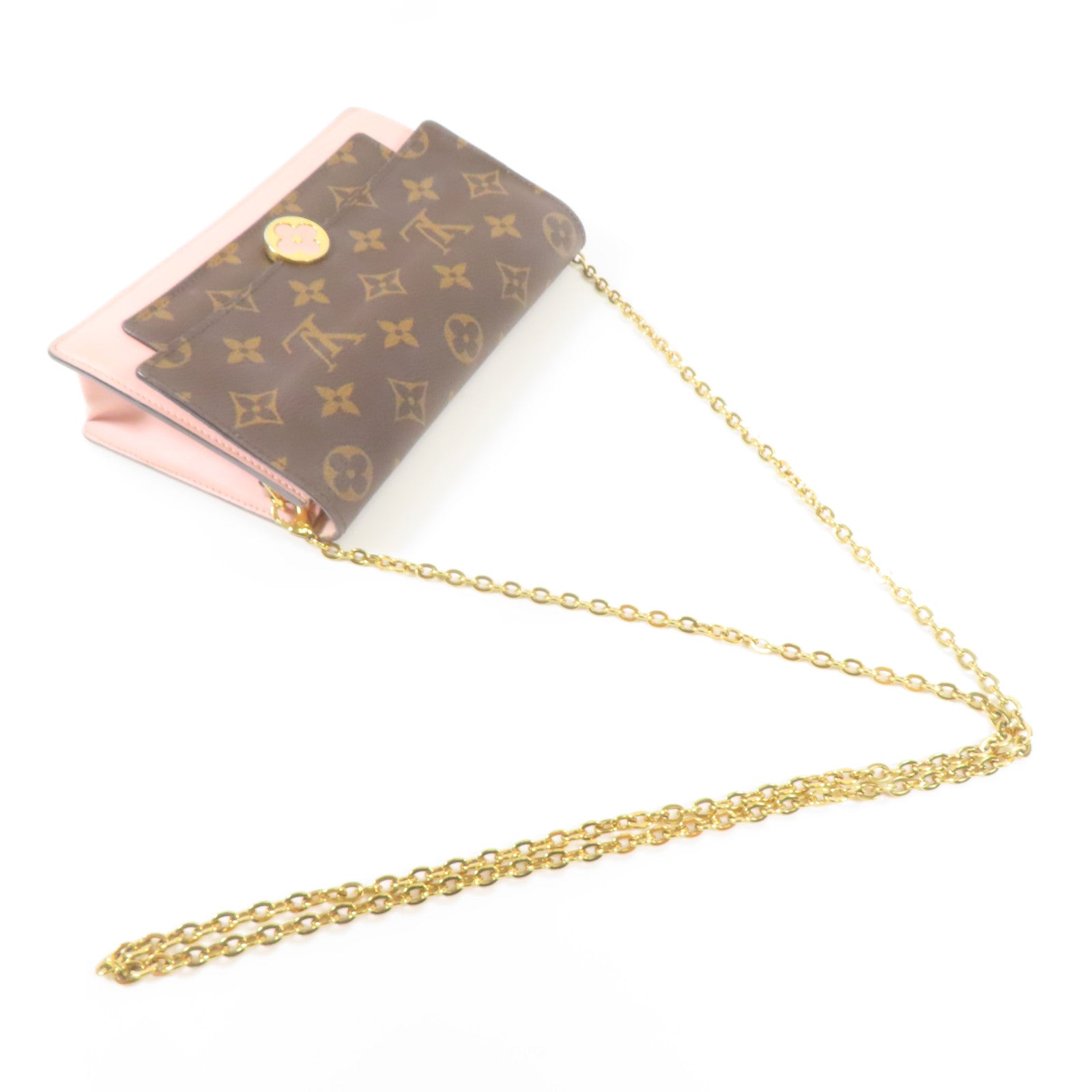 LOUIS VUITTON LV Flore Chain Wallet Shoulder Bag M67405 Monogram Brown Pink