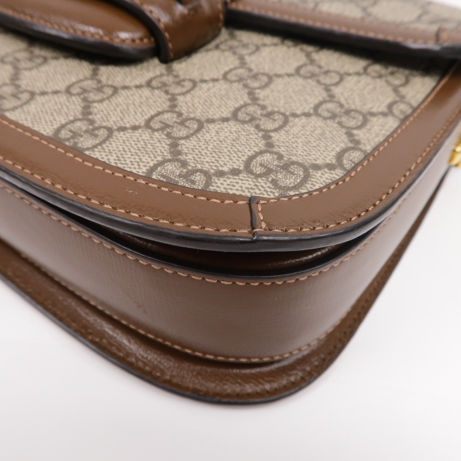GUCCI 塗層帆布Housebit 1955金扣肩背袋啡色