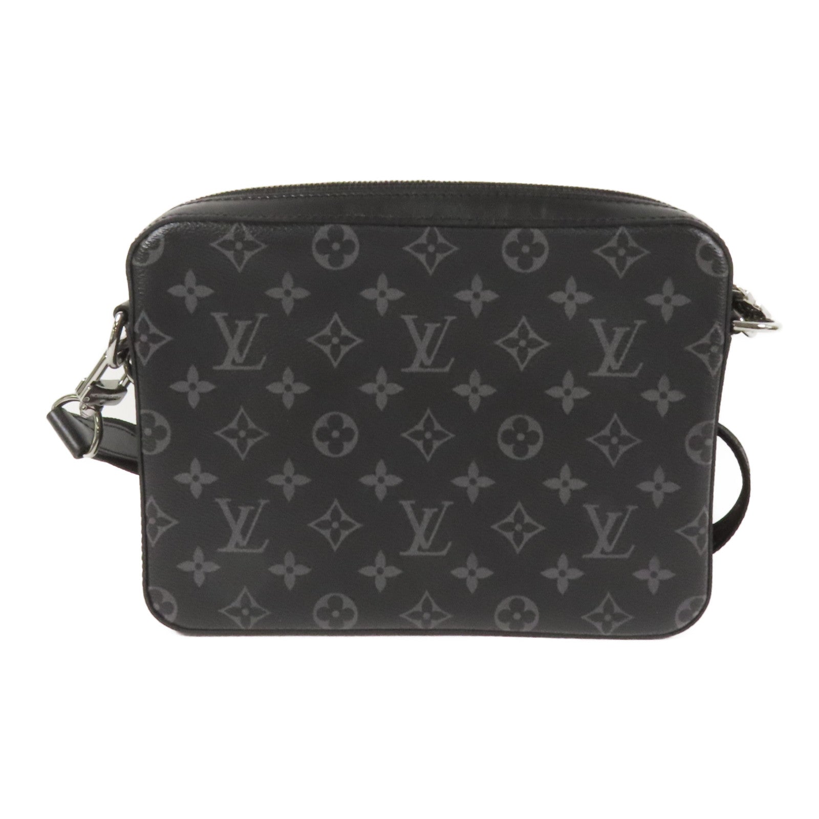 LOUIS VUITTON Monogram Eclipse Reverse Trio Messenger銀扣肩背袋灰色