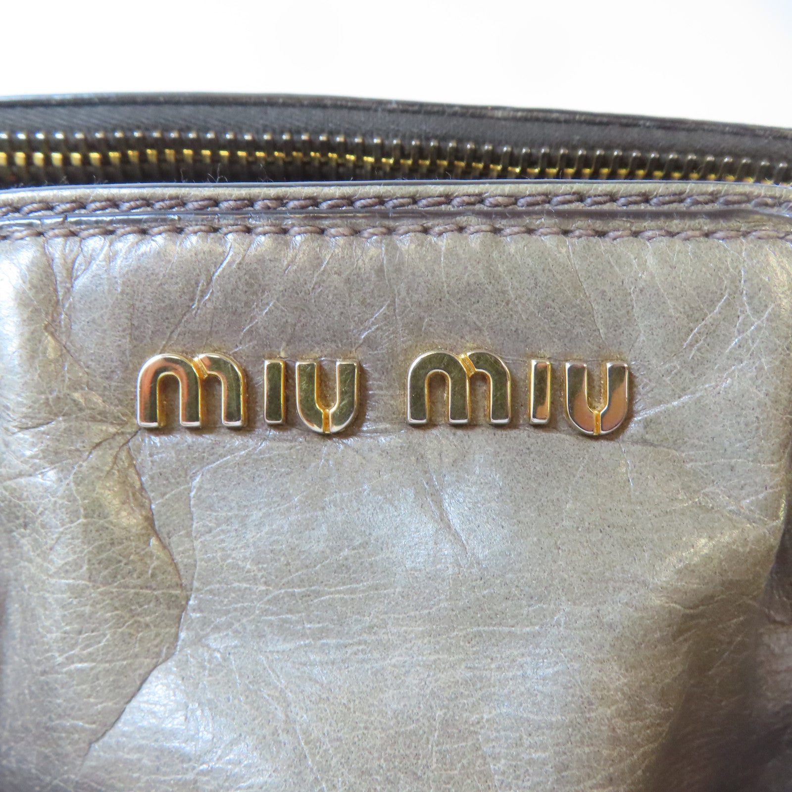 Miu Miu 牛皮皮革Shoulder Bag金扣手挽肩背兩用袋灰色